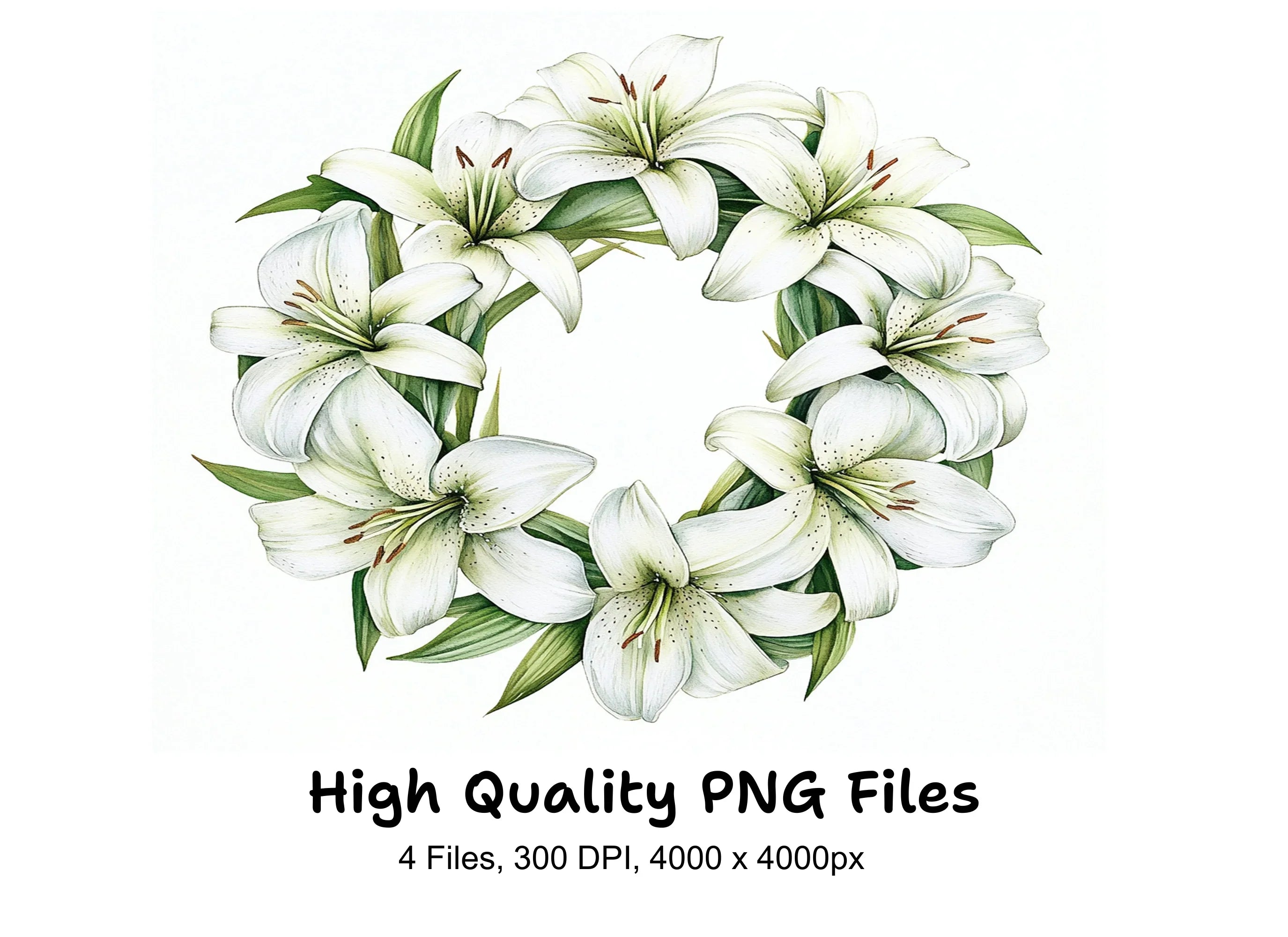 Elegant White Lily Wreaths Clipart Bundle