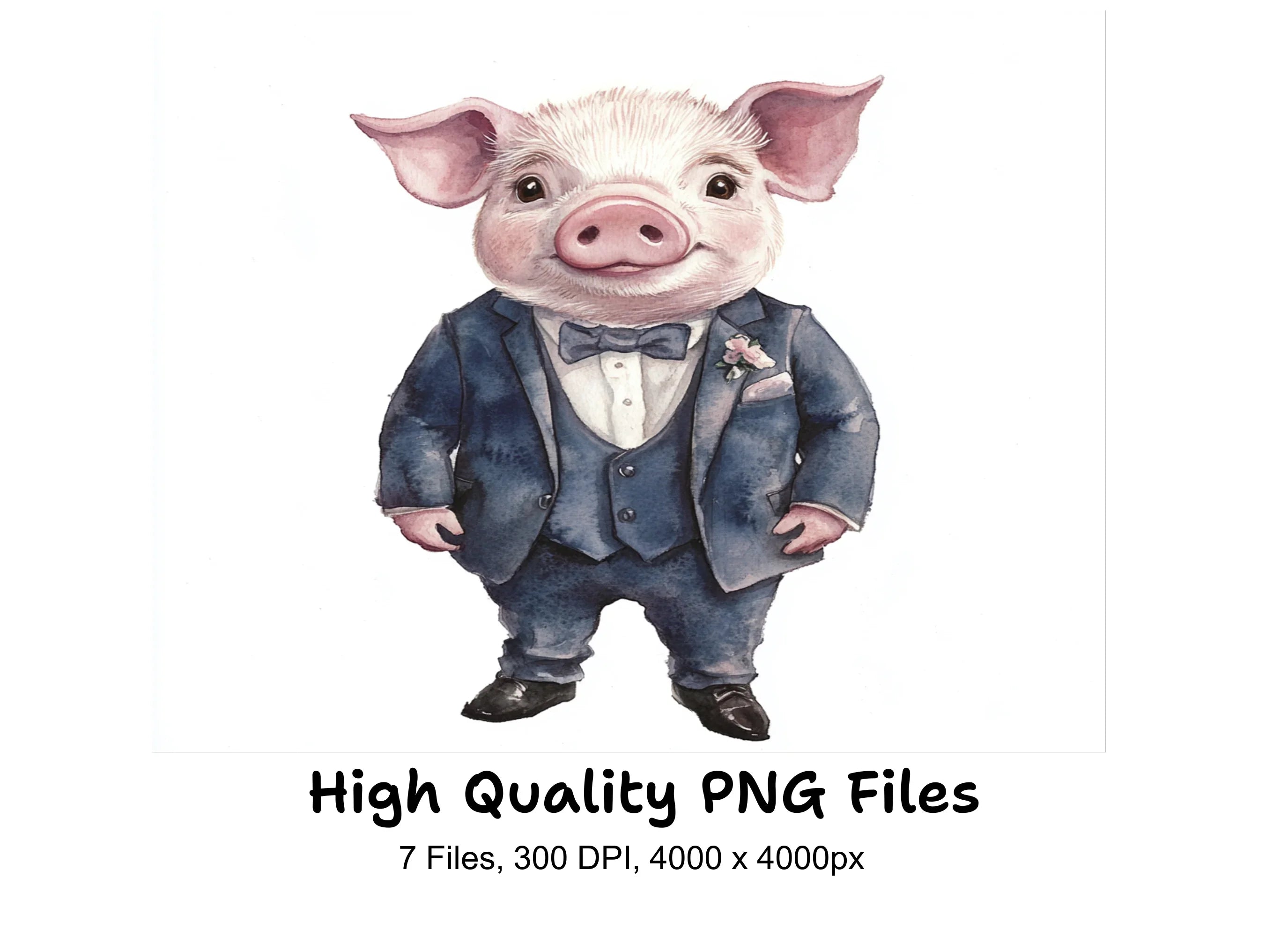 Cute Pig in Suit Clipart Bundle