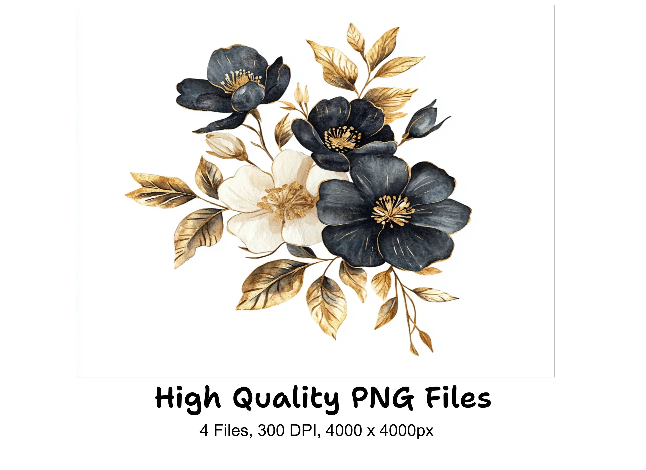 Elegant Black and Gold Floral Clipart Bundle