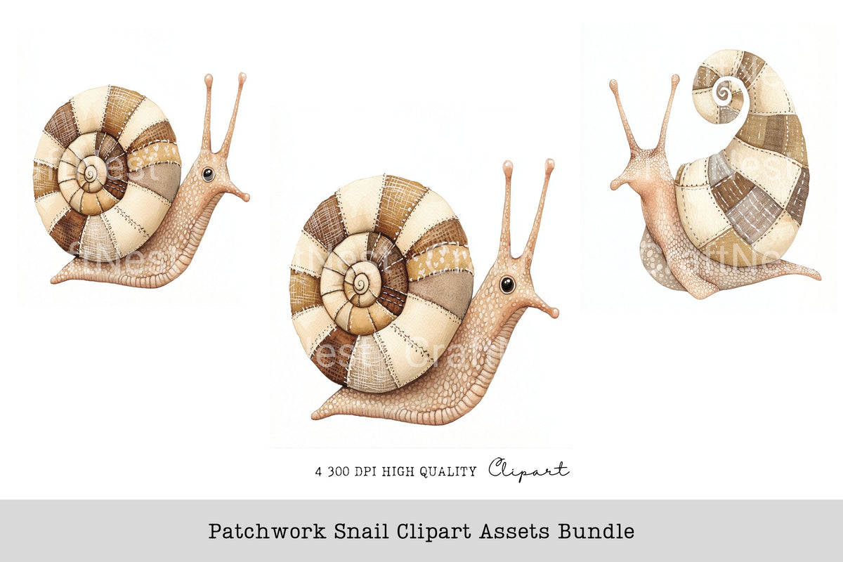 Patchwork Snail Clipart Bundle