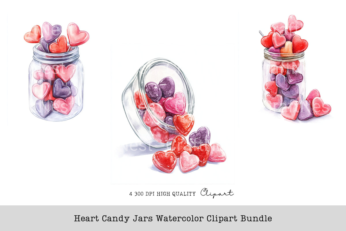 Heart Candy Jars Clipart Bundle