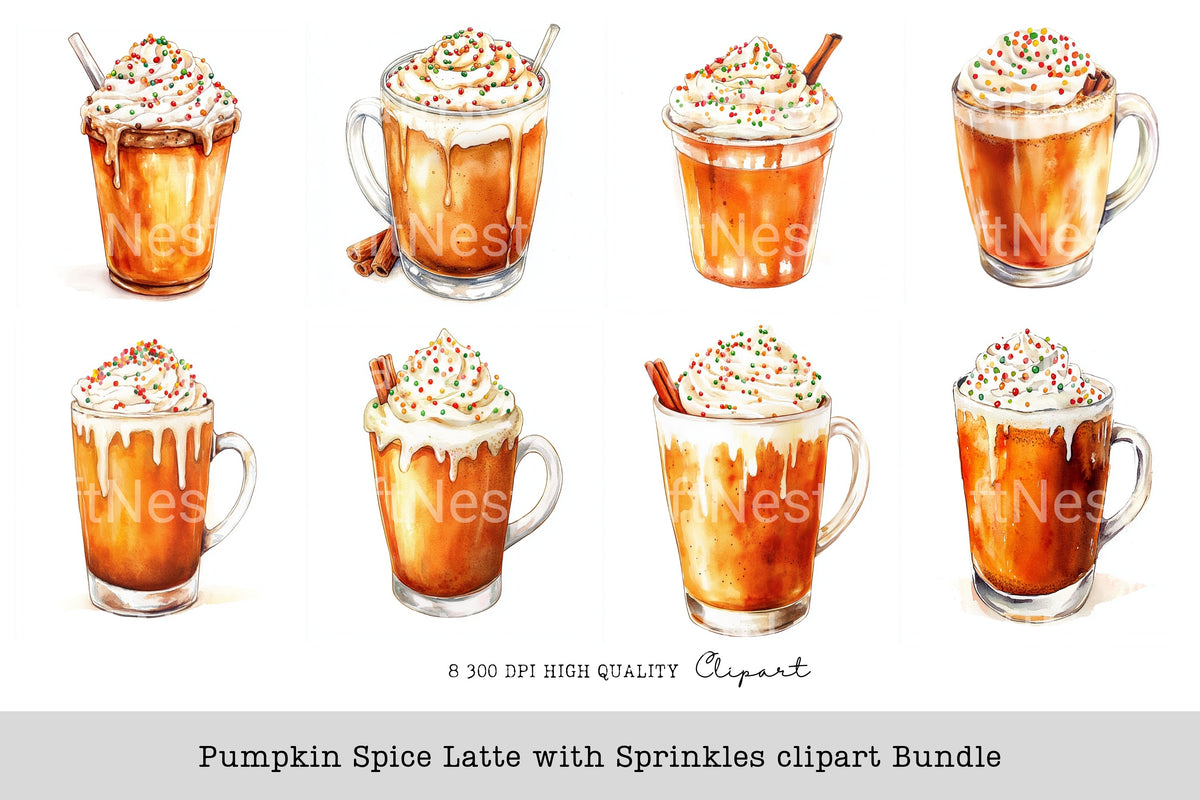 Pumpkin Spice Latte With Sprinkles Clipart Bundle