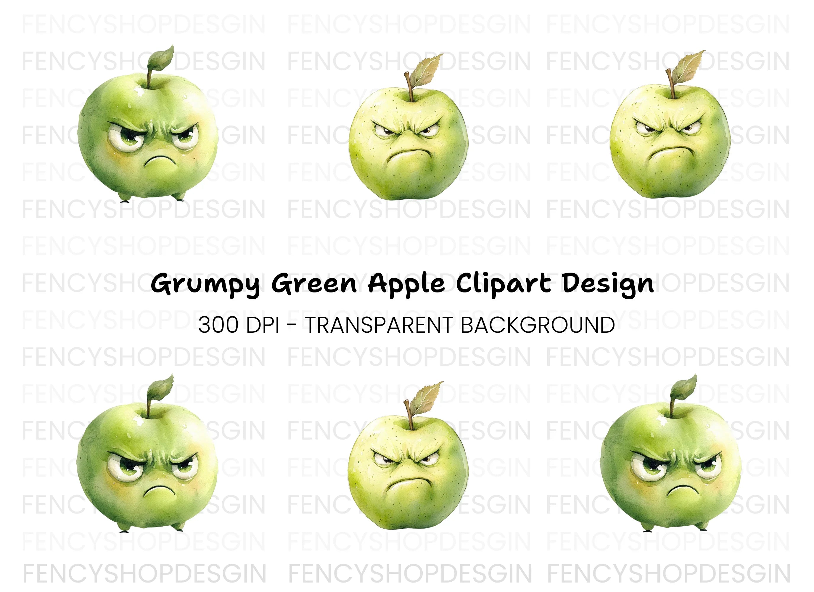 Grumpy Green Apples Clipart Bundle