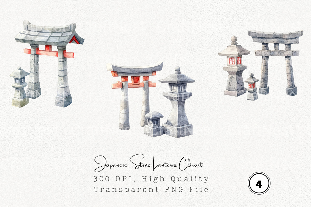 Japanese Stone Lanterns Clipart Bundle
