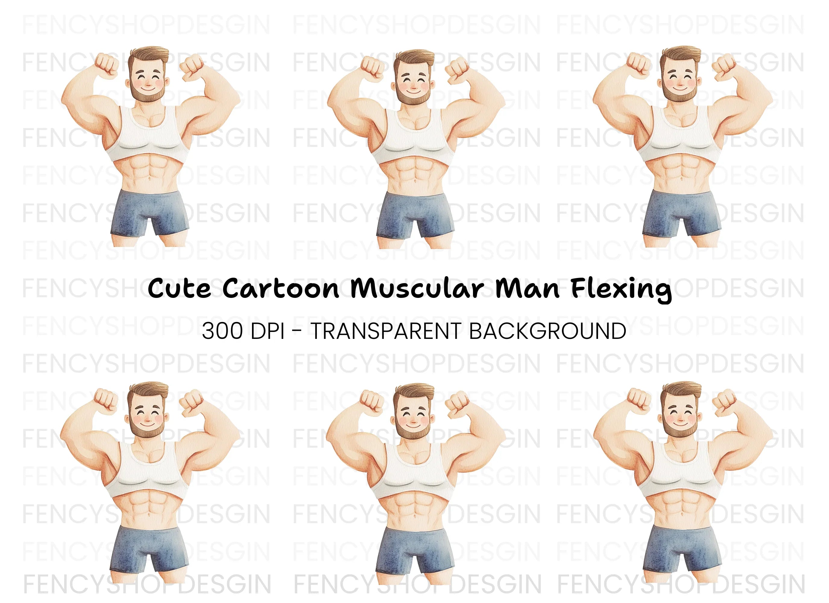 Strong Man Flexing Muscles Clipart Bundle