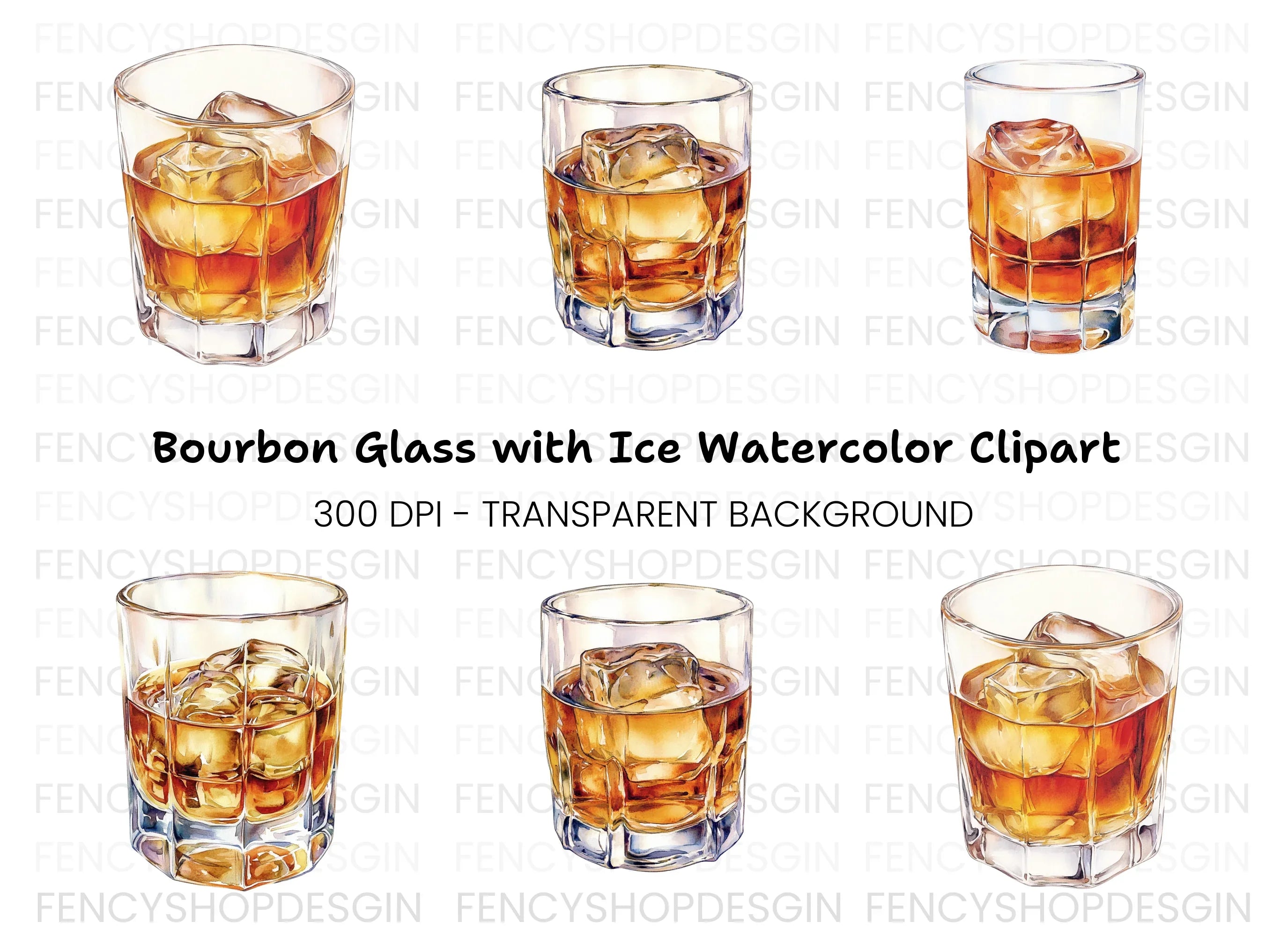 Whiskey Glasses with Ice Clipart Bundle