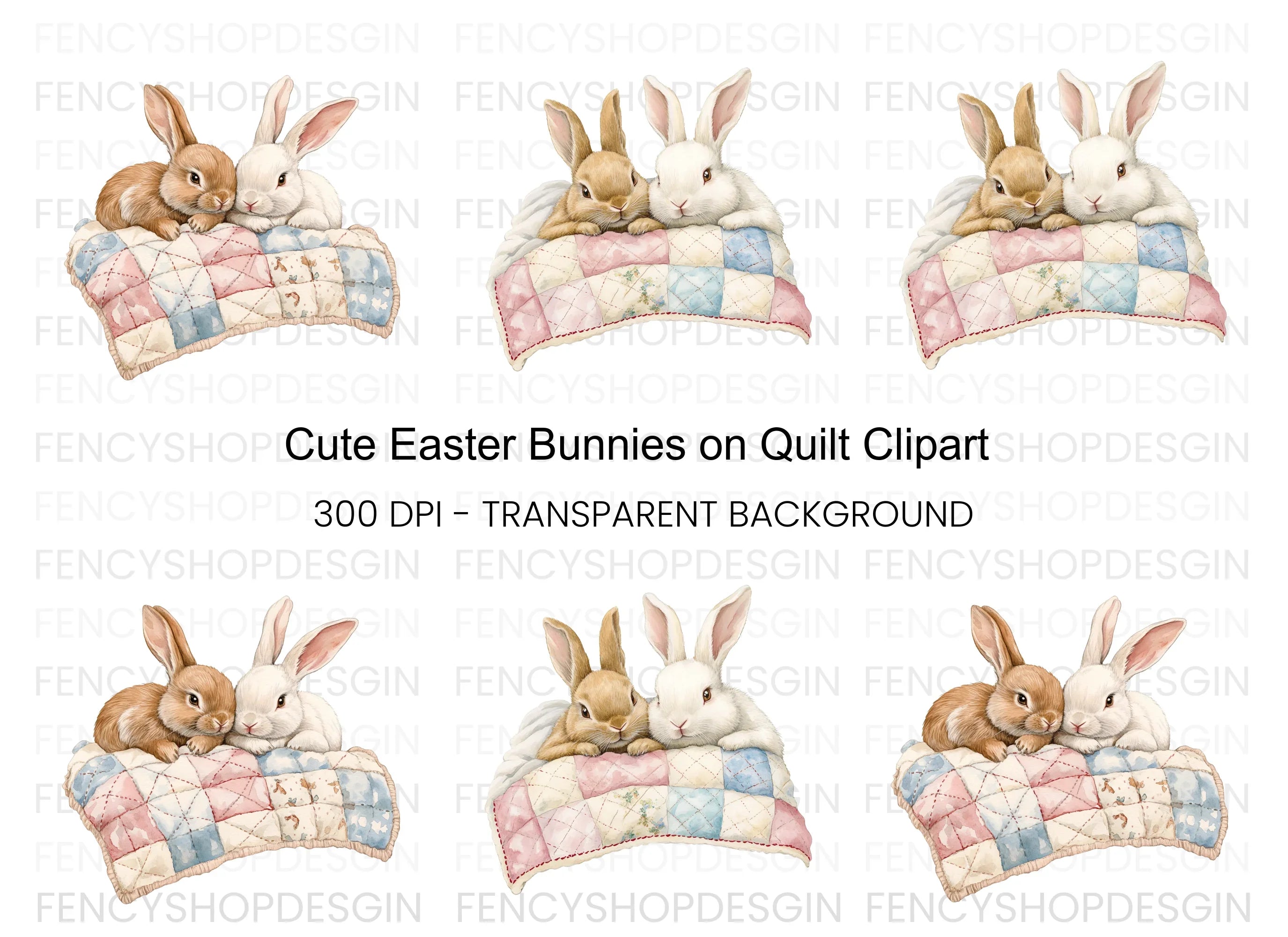 Cute Bunny Friends Under Quilt Clipart Bundle