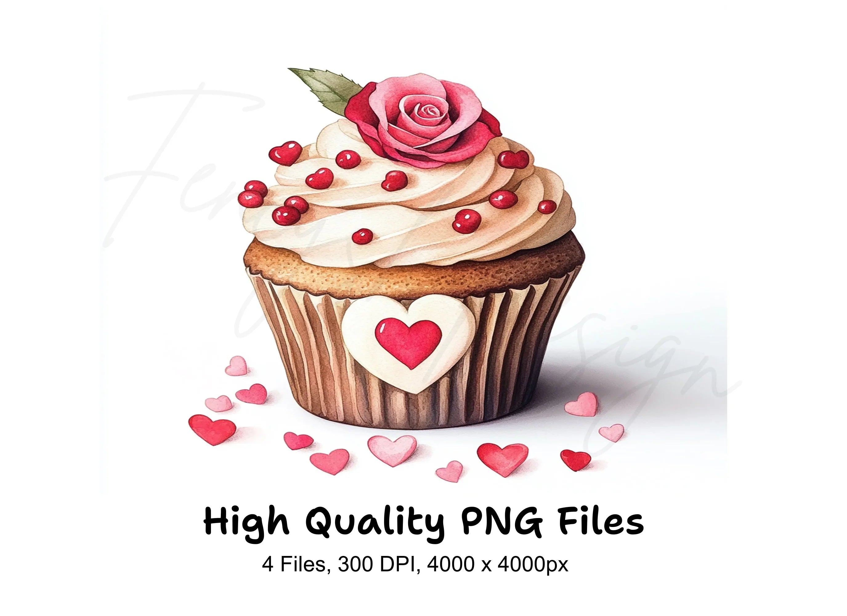 Romantic Rose Cupcake Clipart Bundle