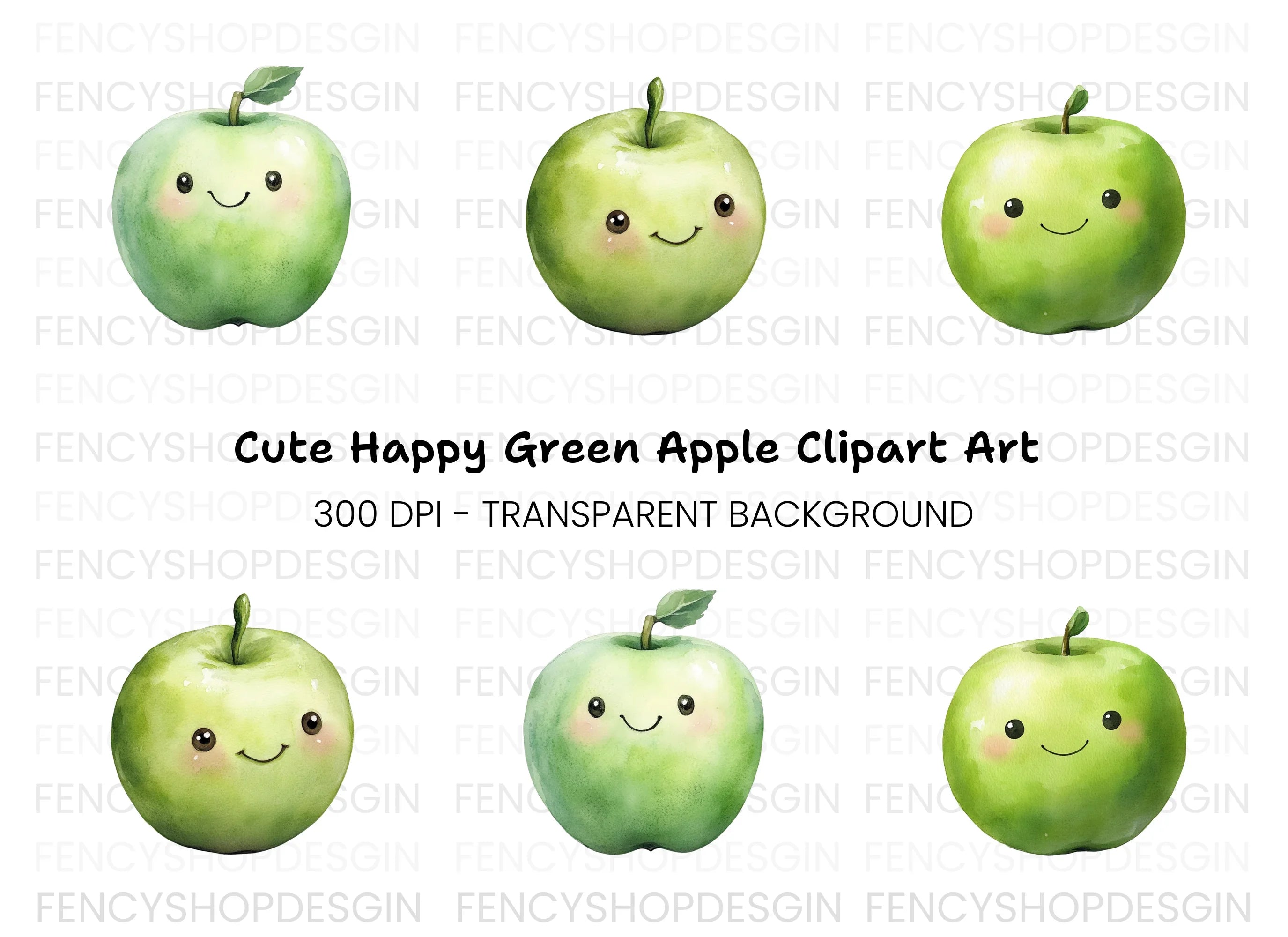 Cute Green Apple Clipart Bundle