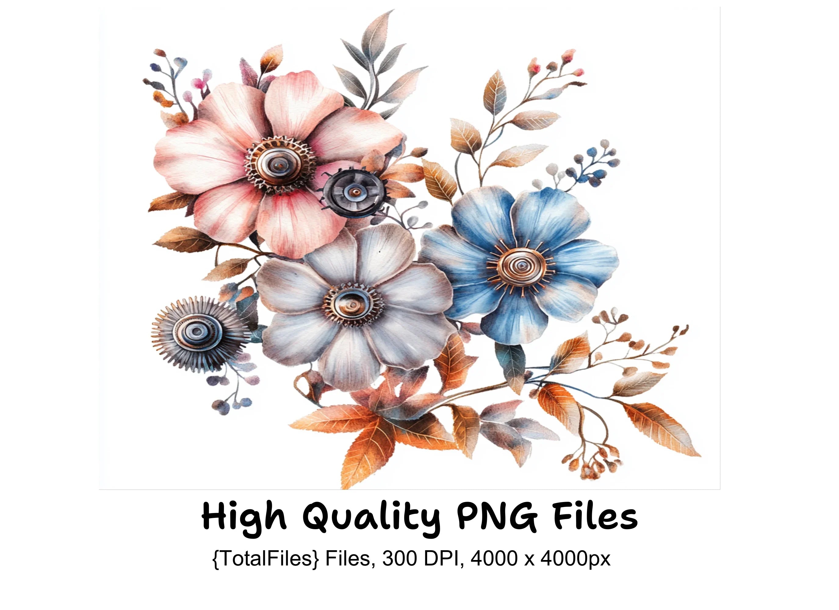 Steampunk Floral Bouquet Clipart Bundle