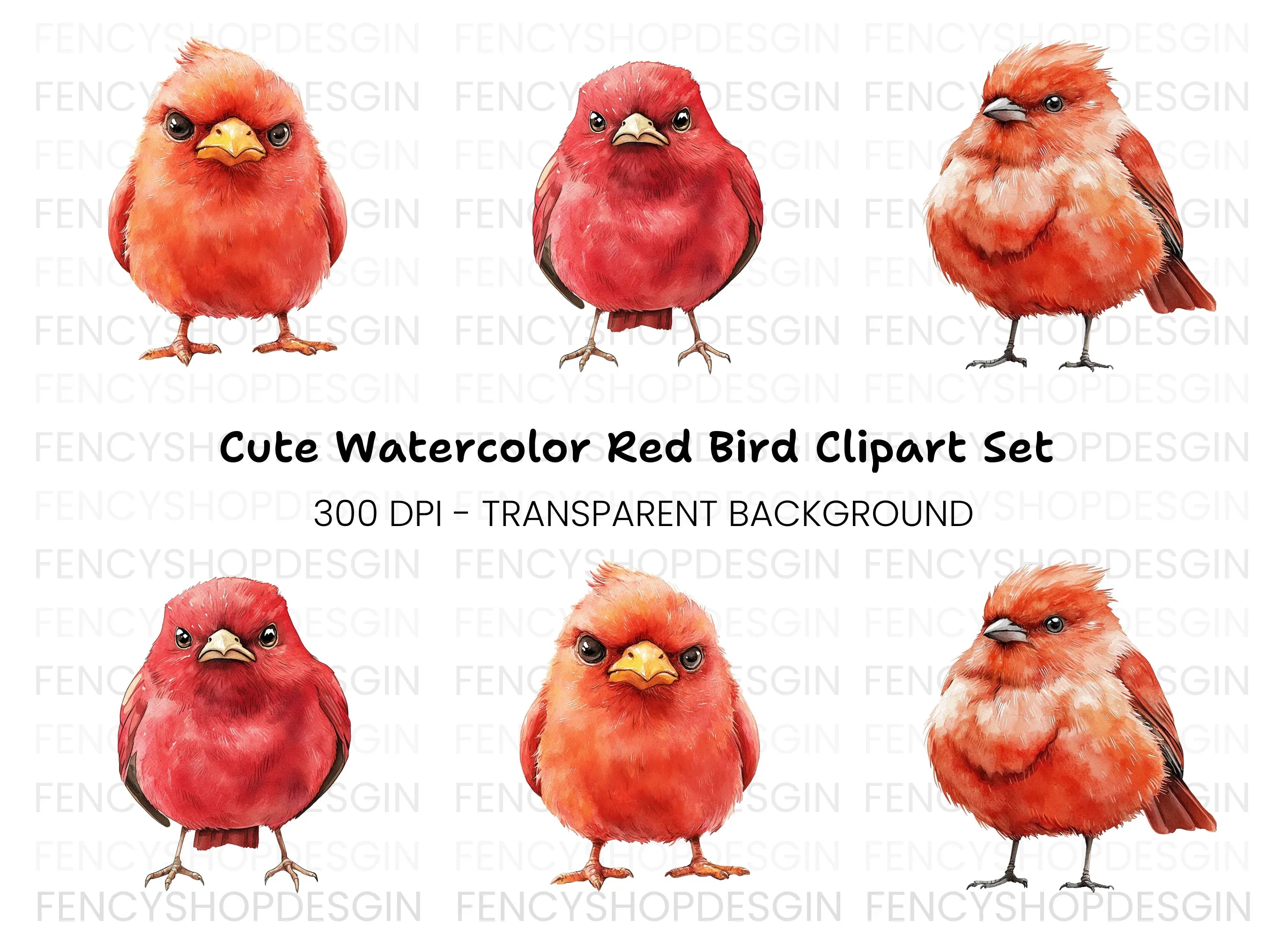 Cute Red Cardinal Bird Clipart Bundle
