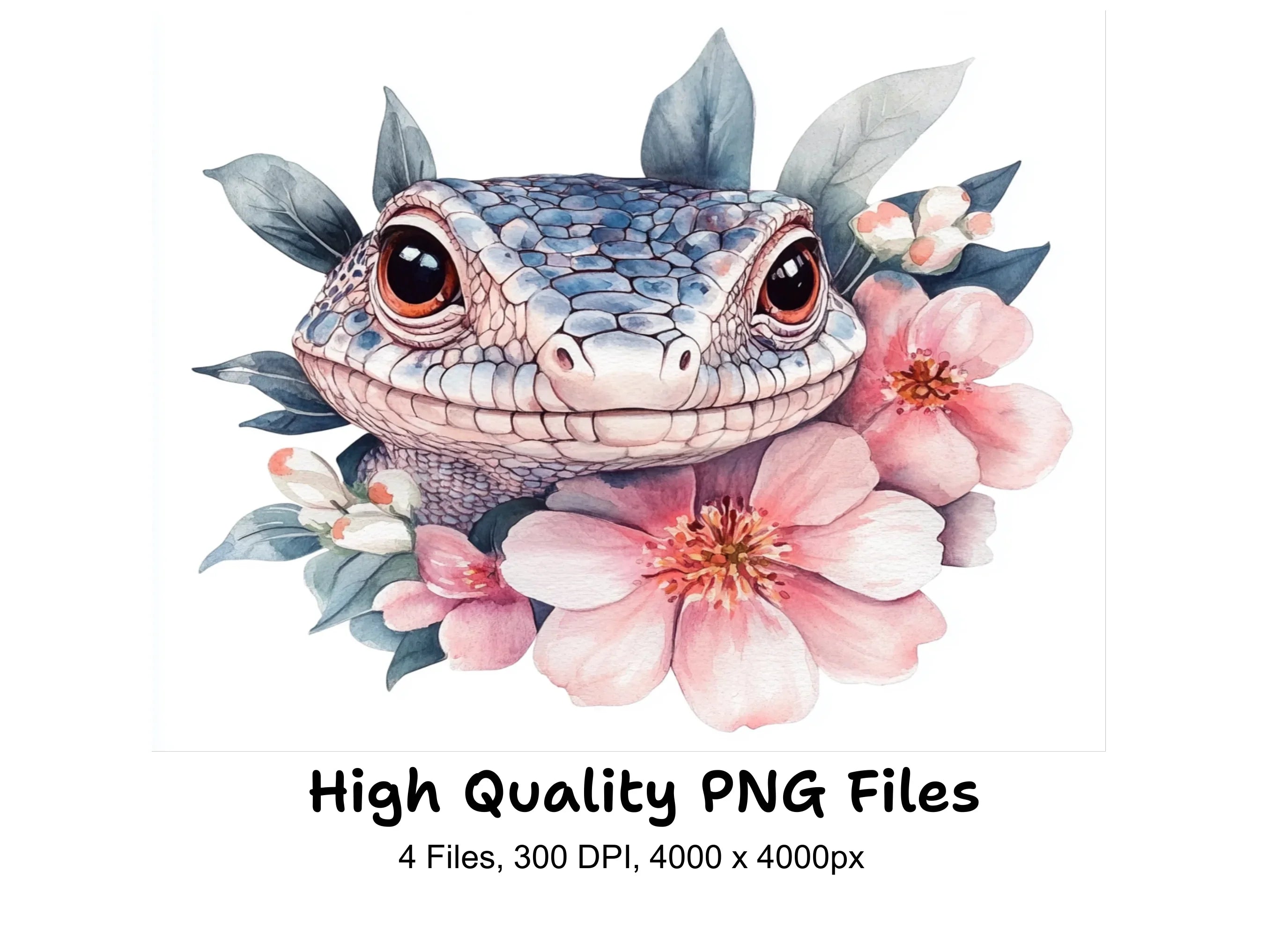 Baby Lizard and Flower Clipart Bundle