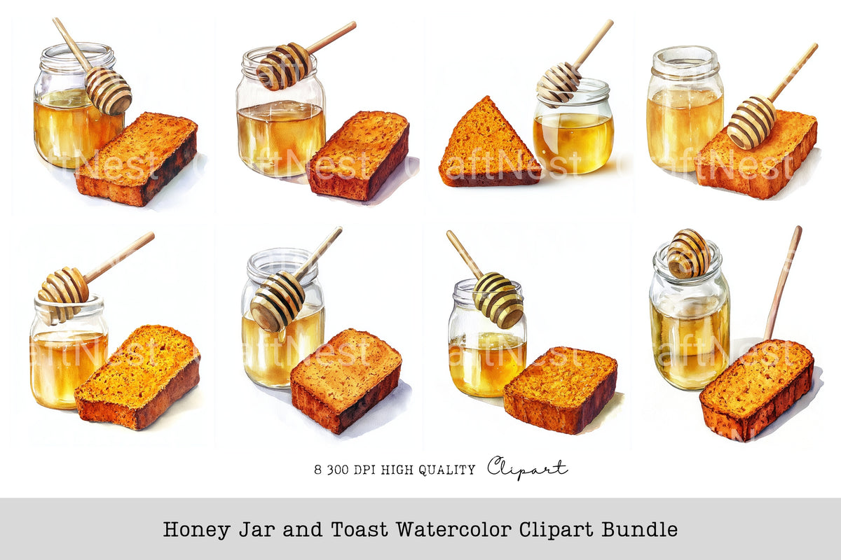 Honey Jar And Toast Clipart Bundle