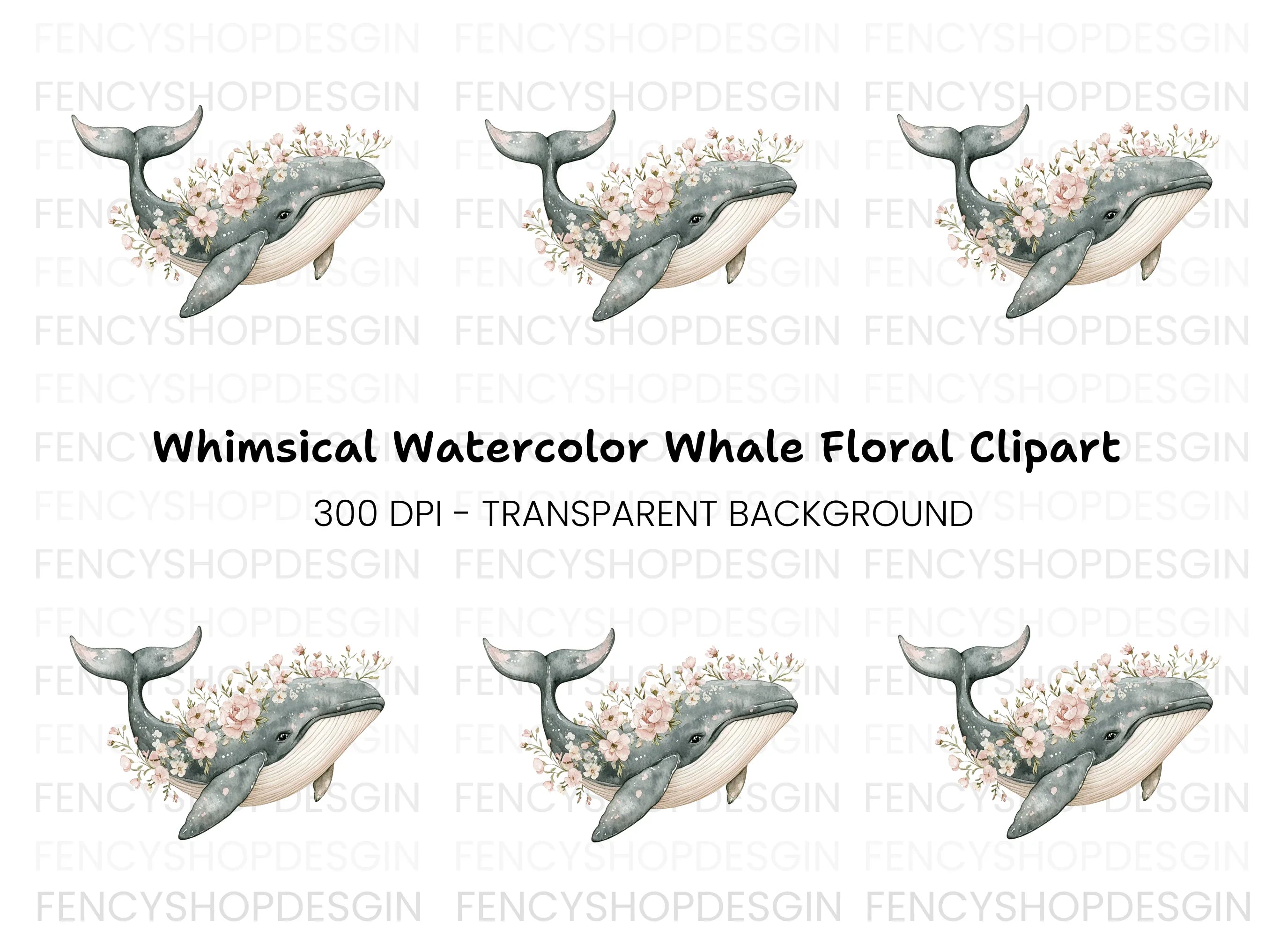 Whale with Flowers Clipart Bundle