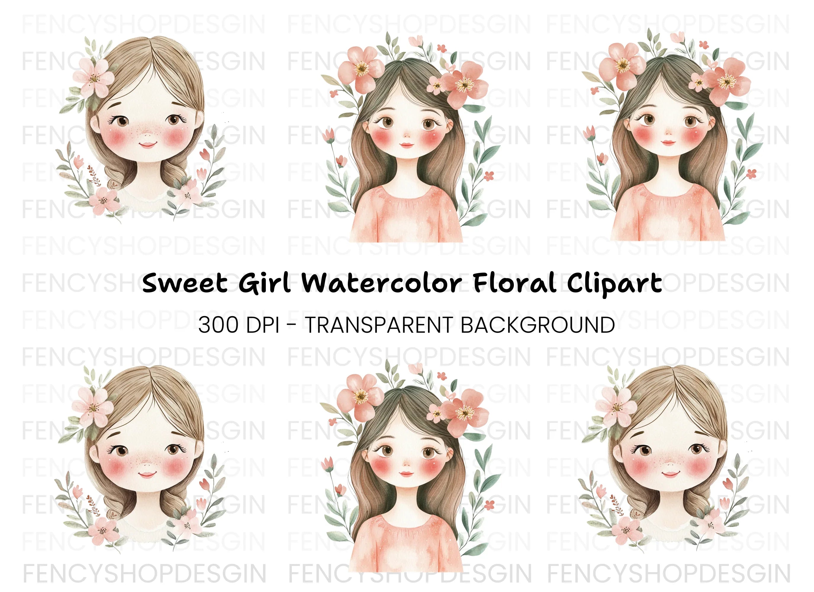 Cute Girls with Flowers Clipart Bundle