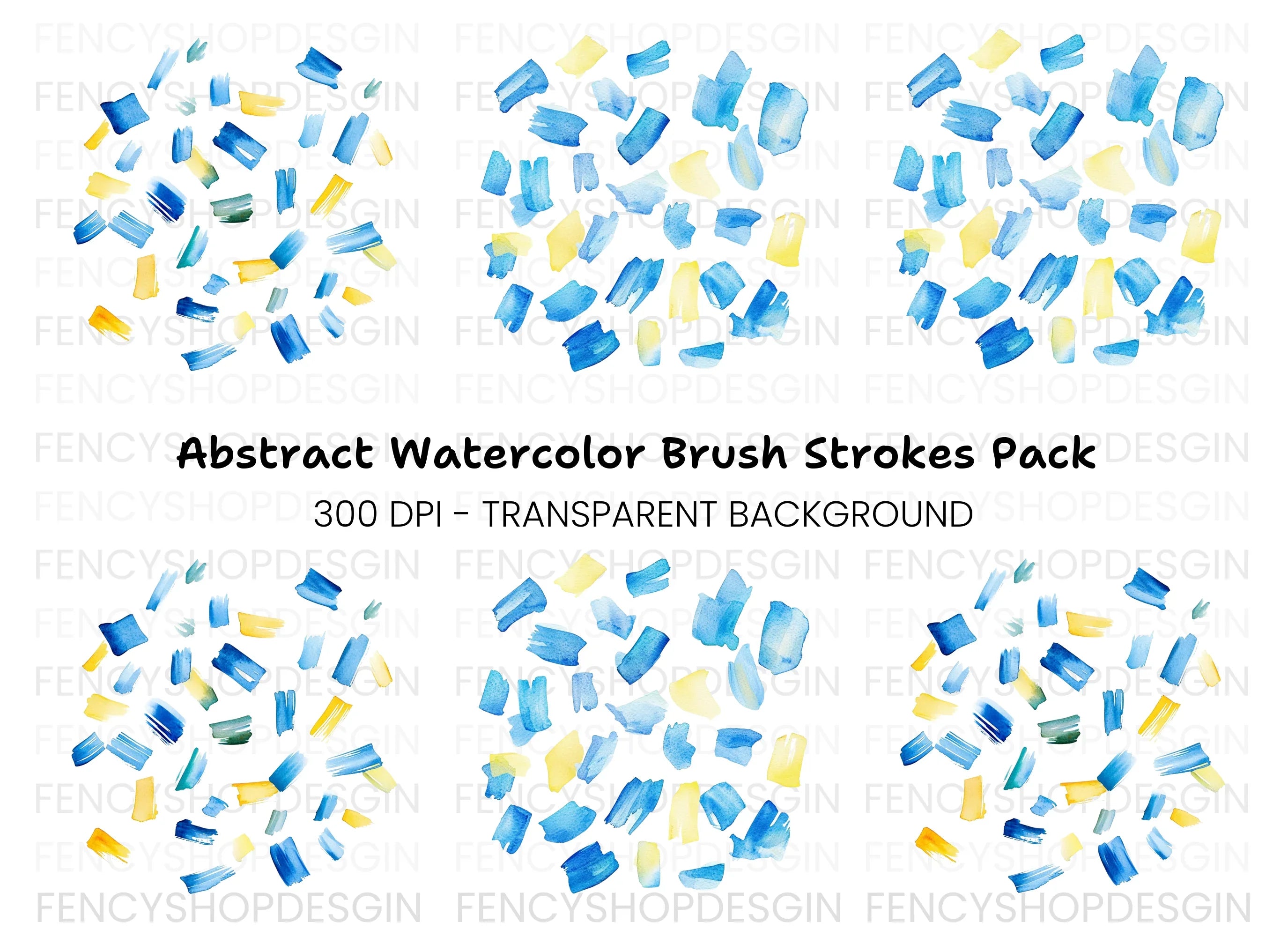 Abstract Blue Yellow Strokes Clipart Bundle