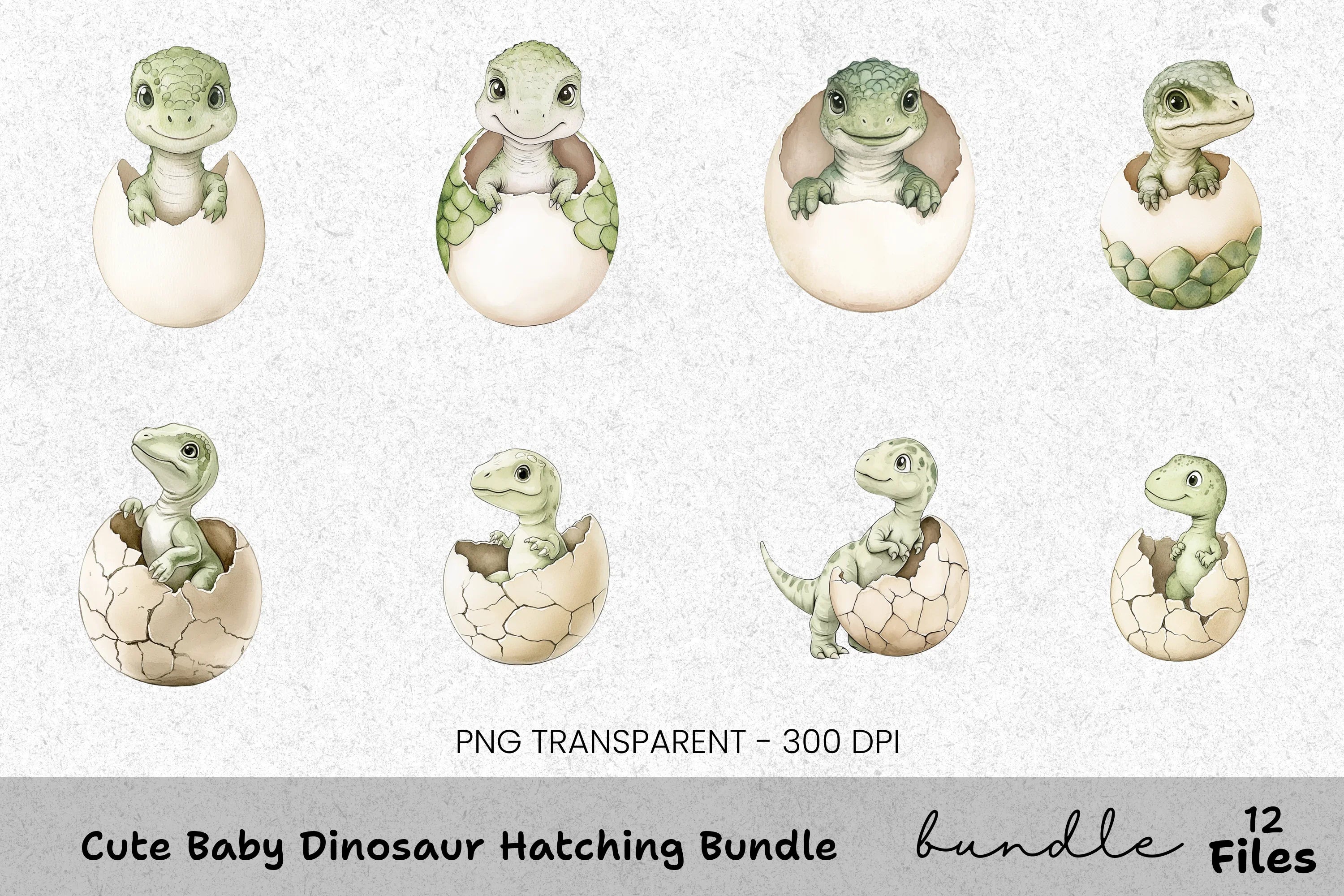 Cute Baby Dinosaur Hatching Clipart Bundle