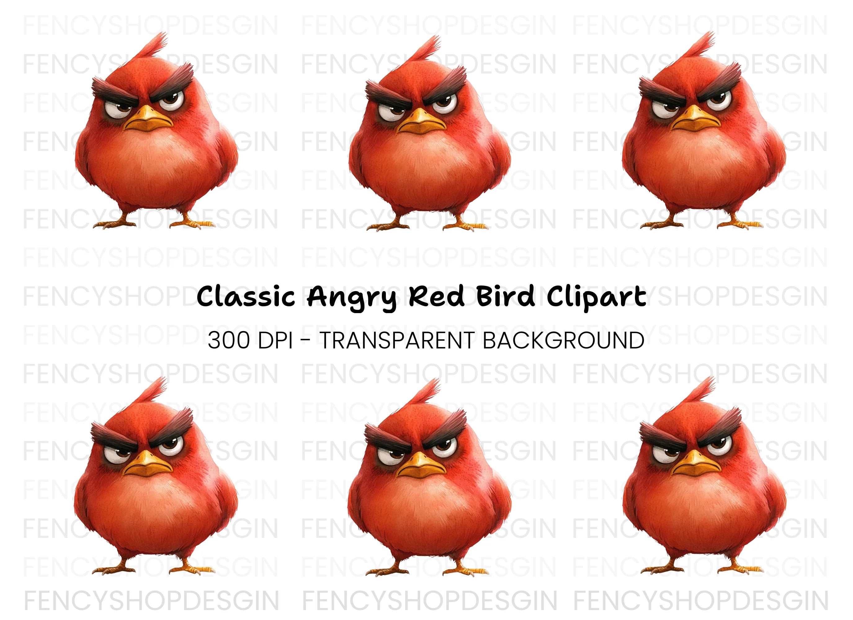 Furious Red Bird Cartoon Clipart Bundle