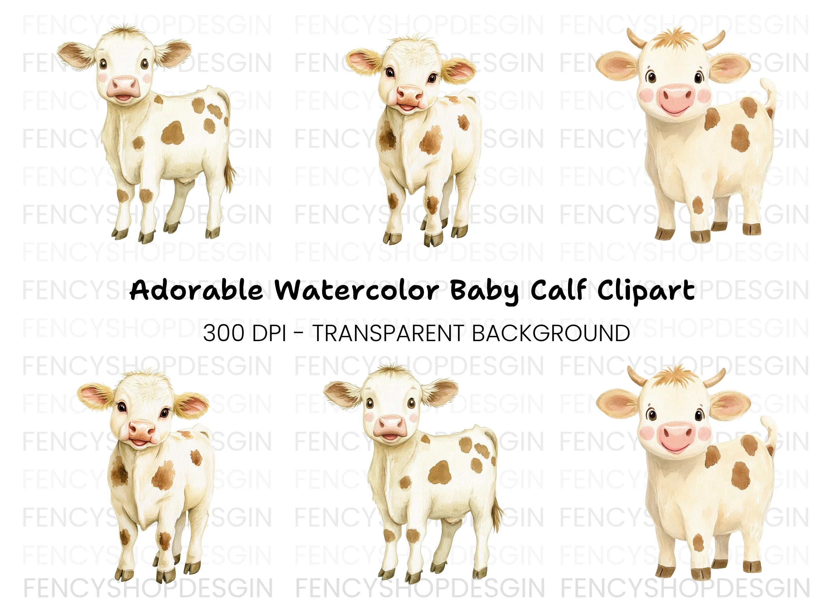 Cute Baby Calf Clipart Bundle
