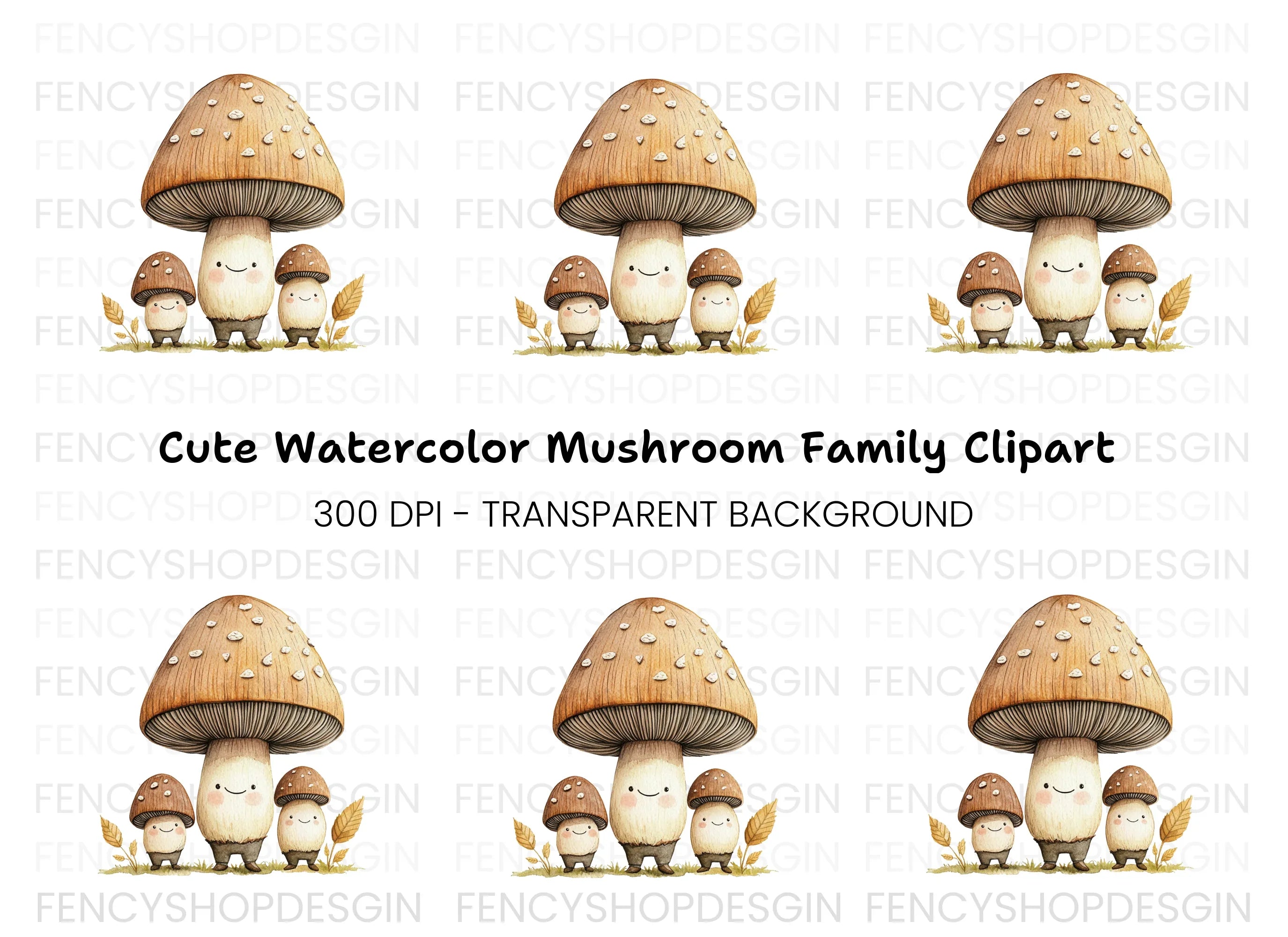 Cute Mushroom Family Clipart Bundle