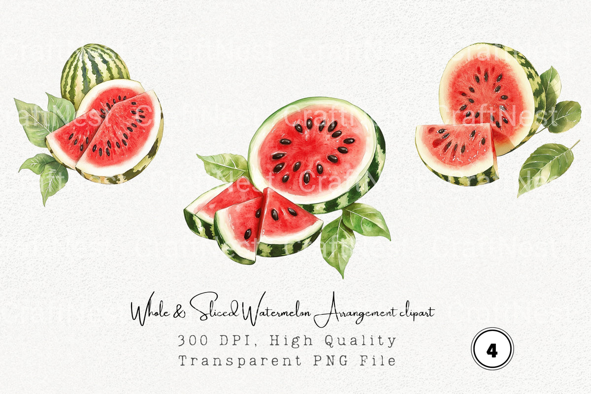 Whole Sliced Watermelon Arrangement Clipart Bundle