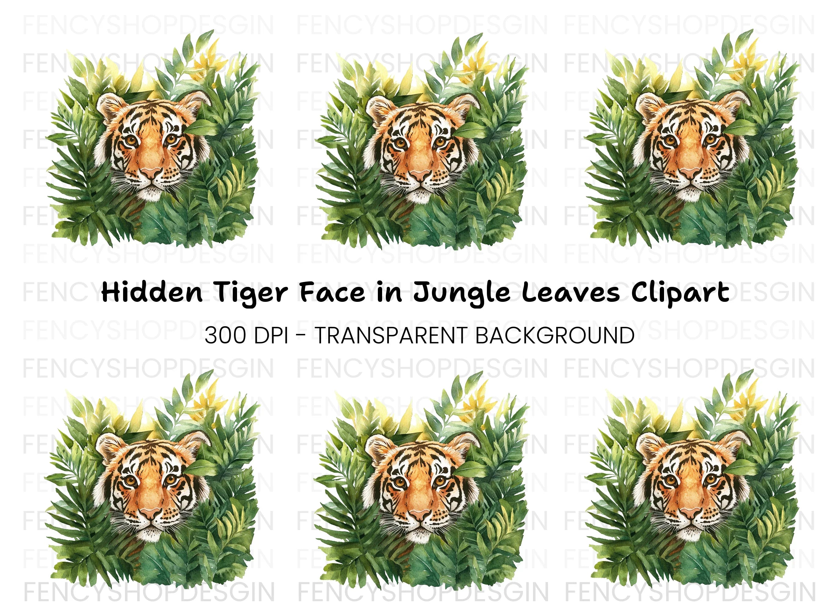 Hidden Tiger Face in Jungle Clipart Bundle