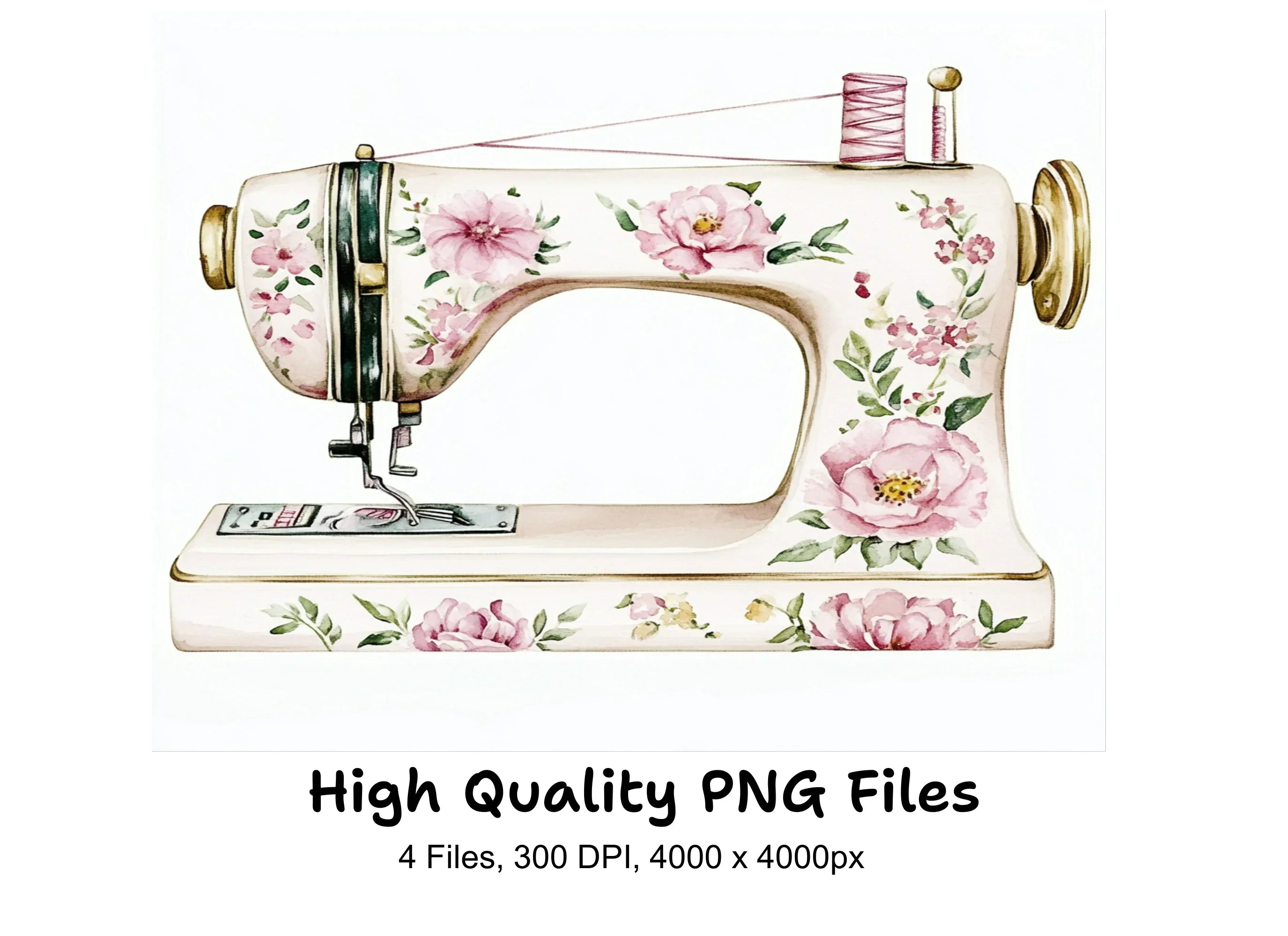 Floral Vintage Sewing Machine Clipart Bundle