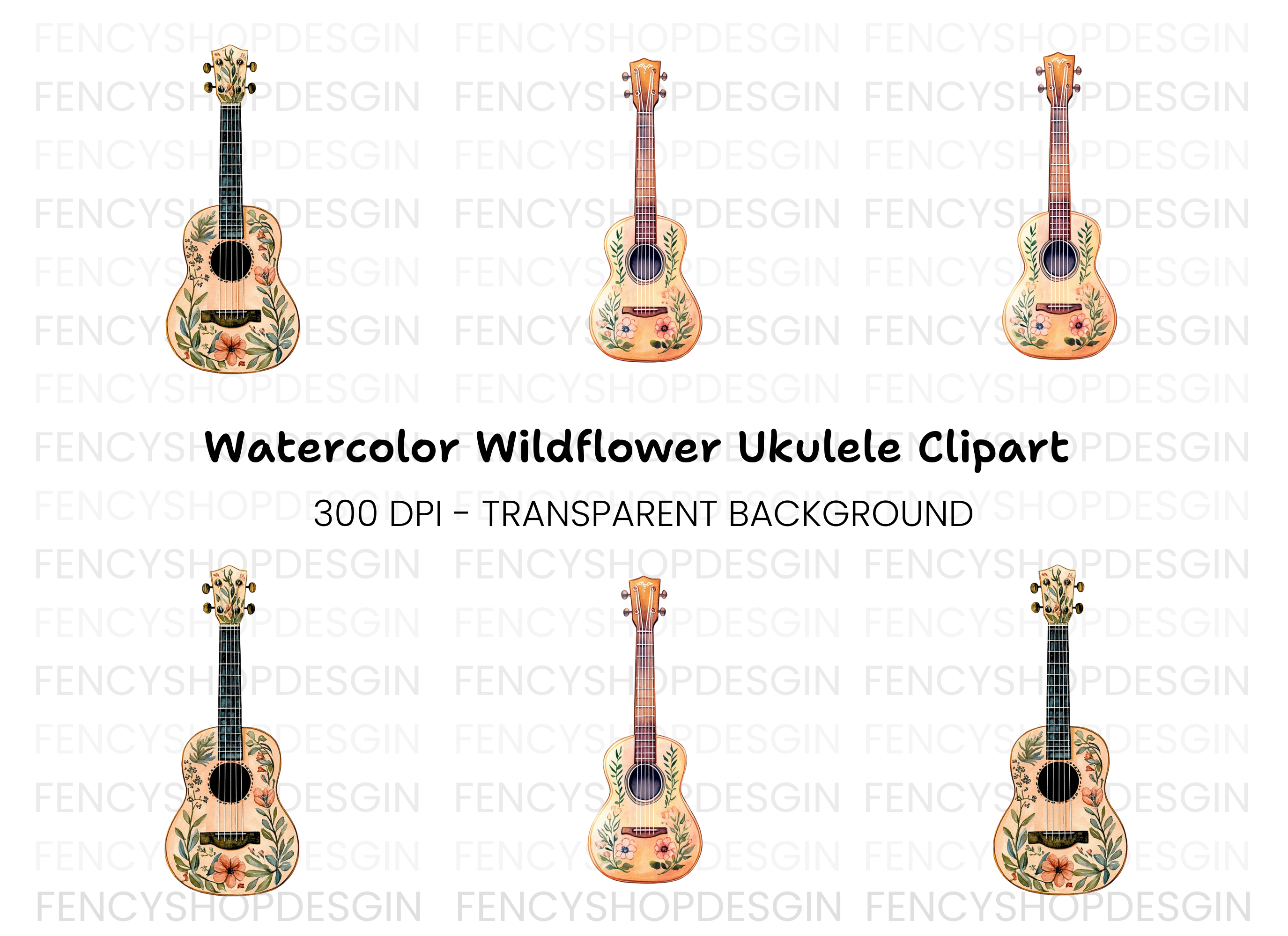 Floral Ukulele Clipart Bundle
