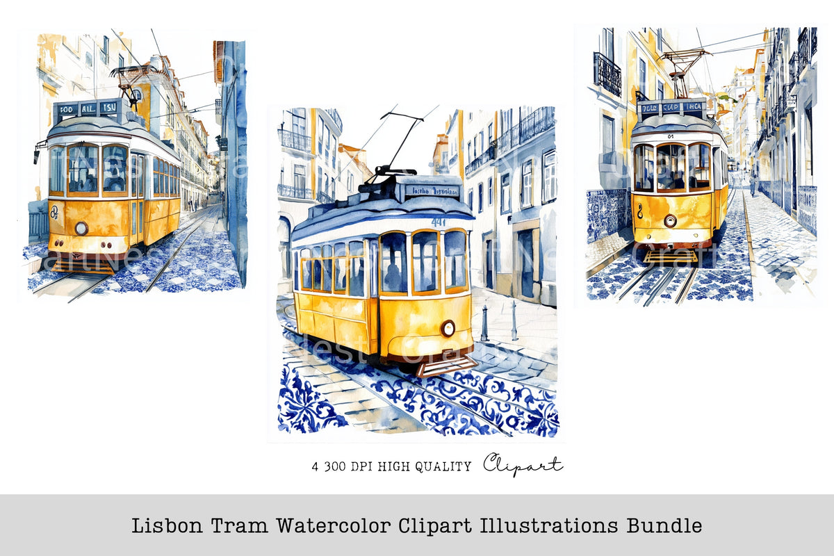 Lisbon Tram Illustrations Clipart Bundle