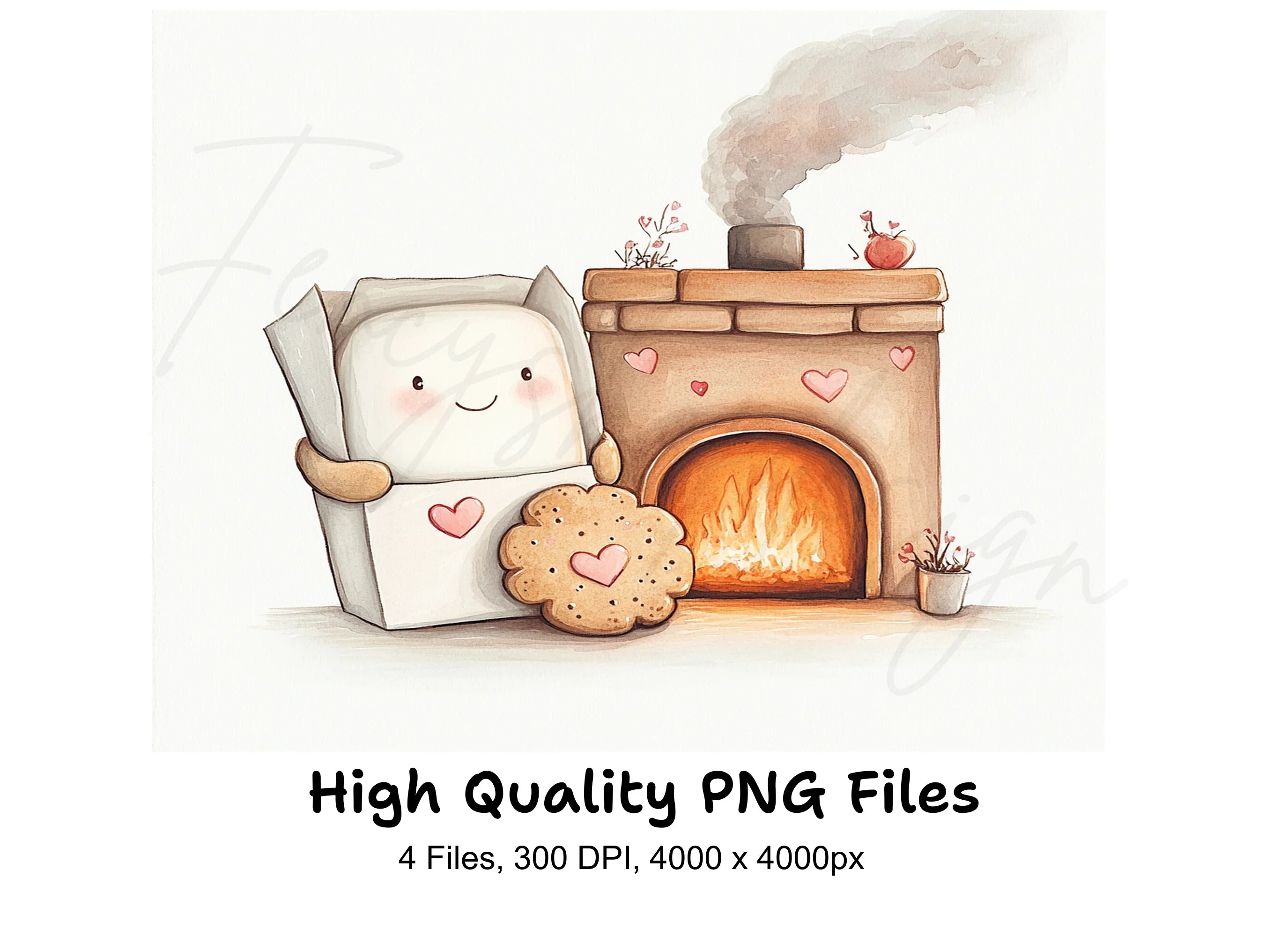 Cozy Marshmallow and Cookie Fireplace Clipart Bundle