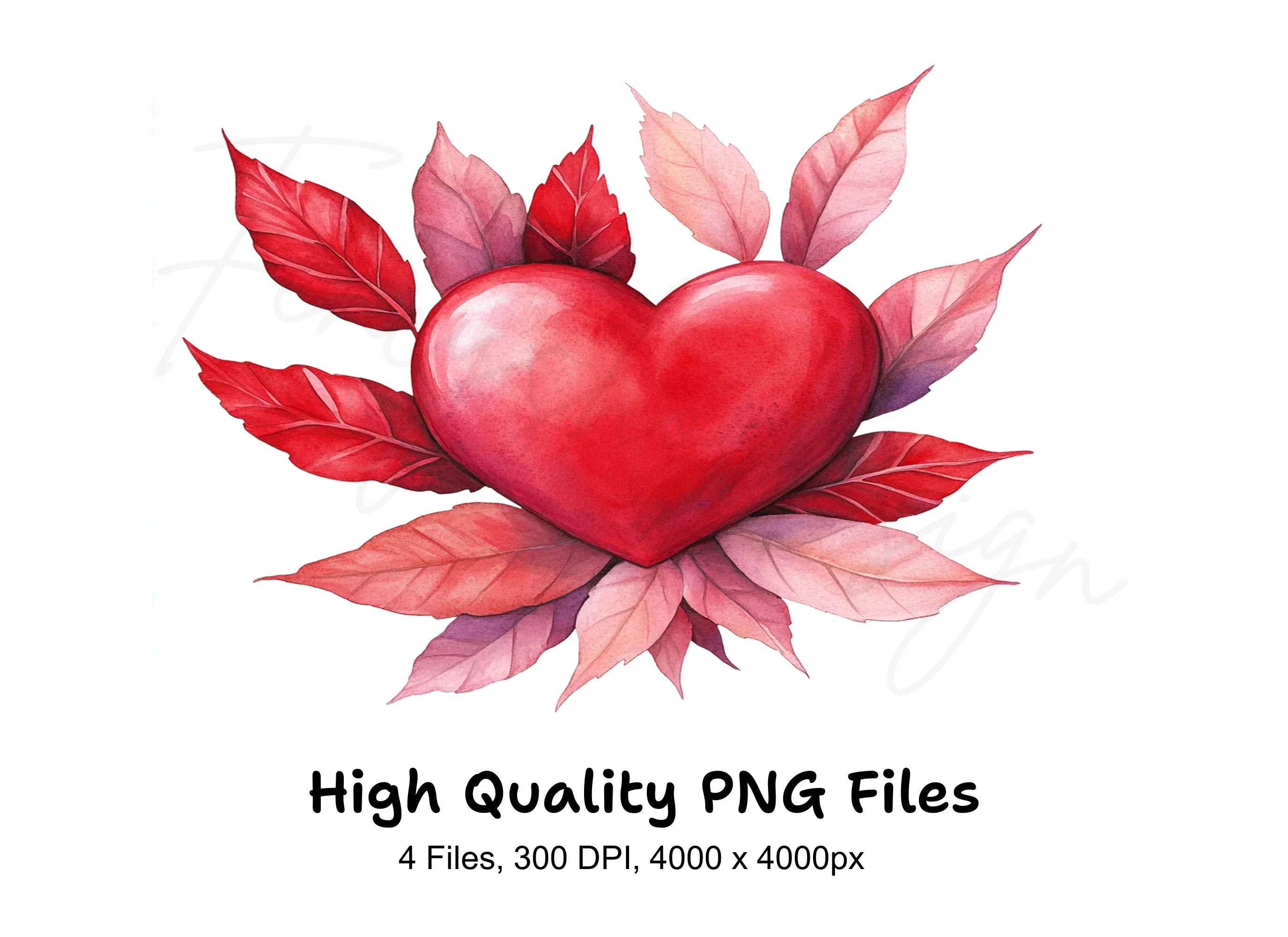 Red Heart with Leaves Clipart Bundle