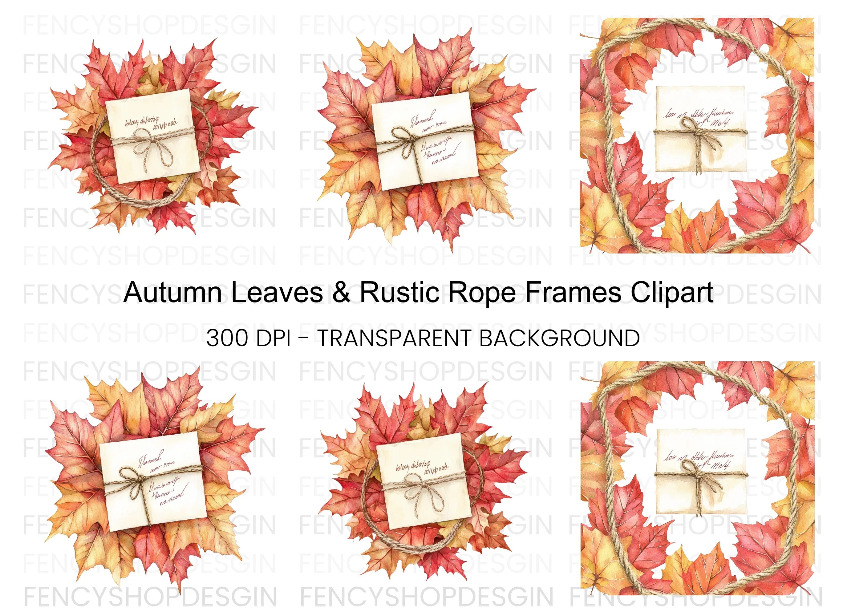 Autumn Leaves & Rustic Envelopes Clipart Bundle