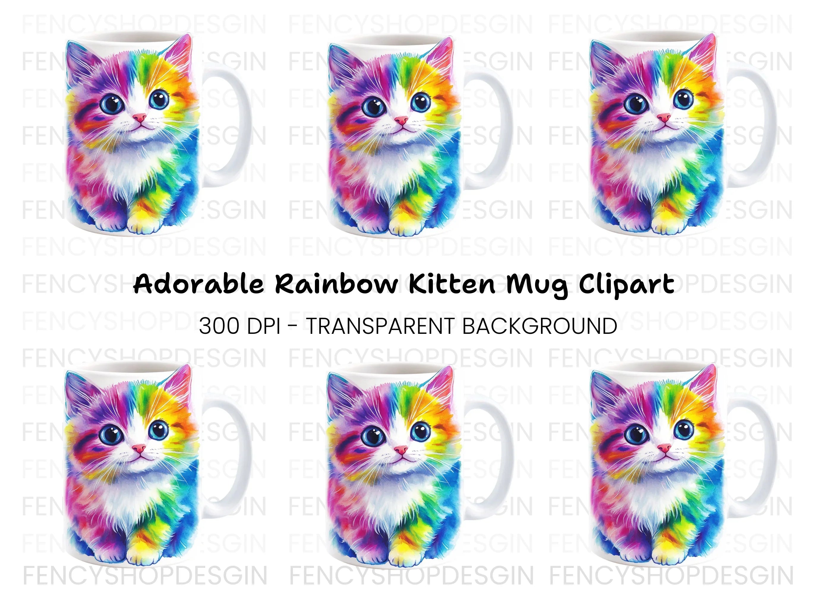 Cute Rainbow Cat Clipart Bundle