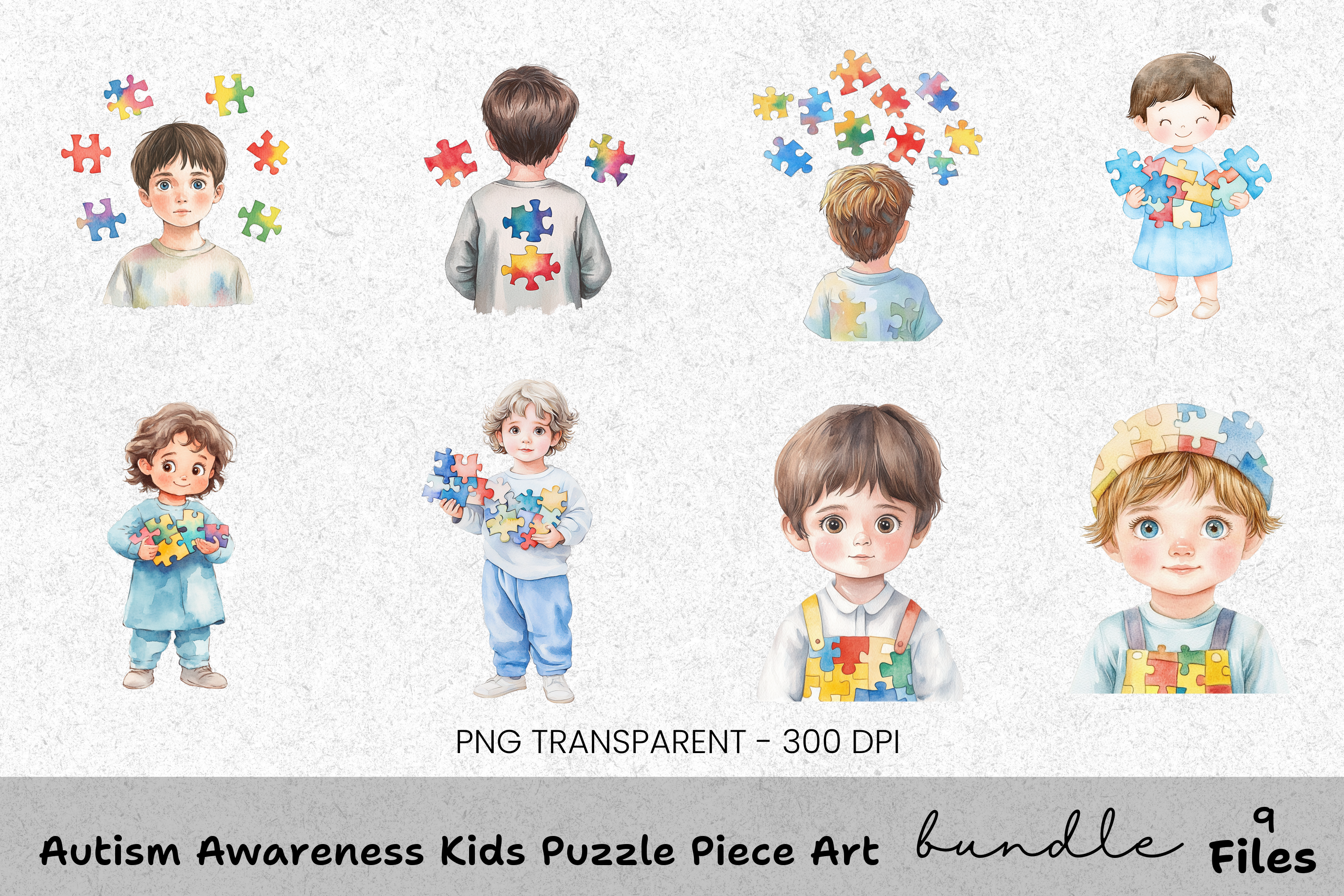 Autism Awareness Kids Puzzle Piece Clipart Bundle