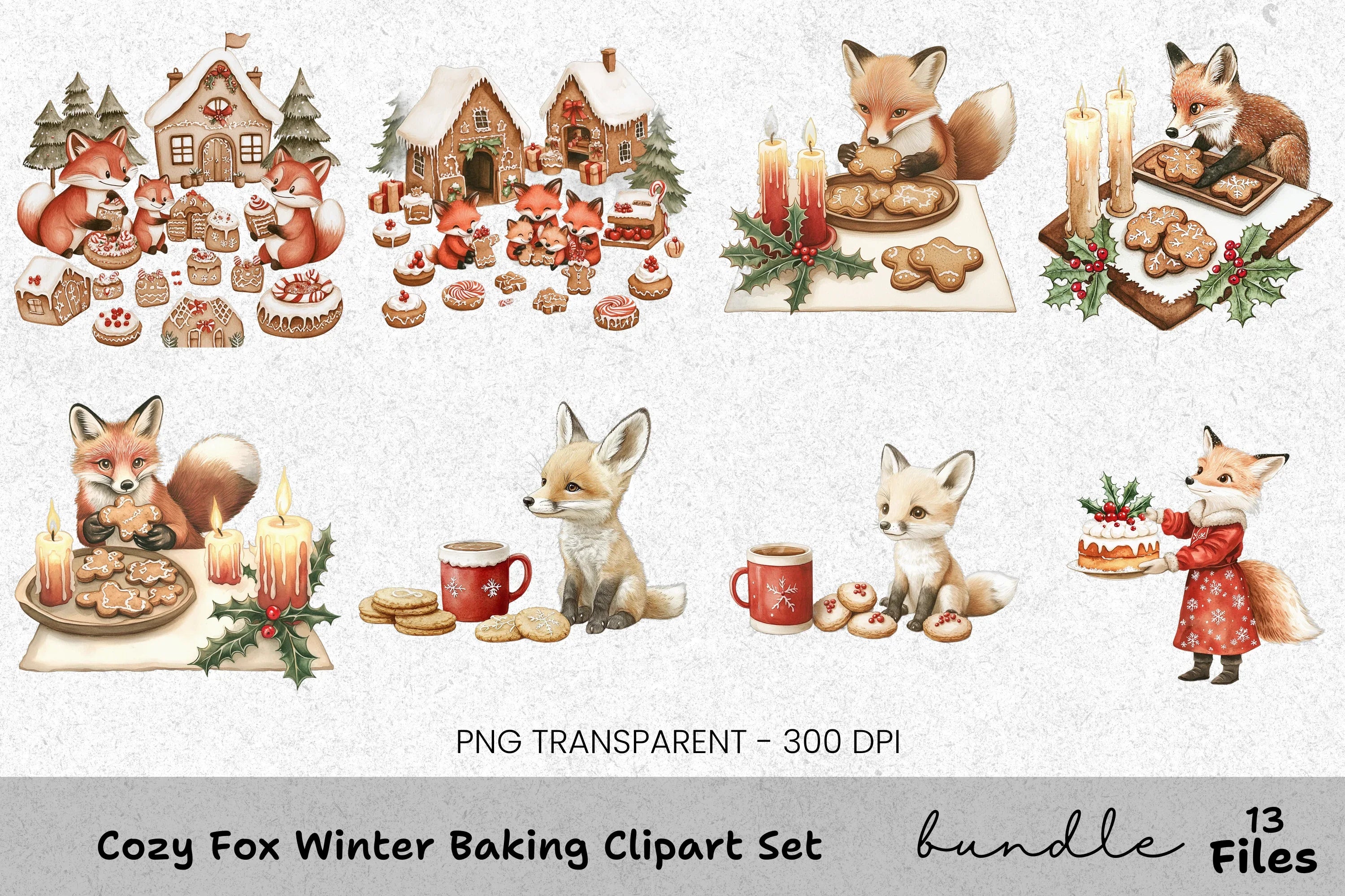 Festive Fox Christmas Baking Clipart Bundle