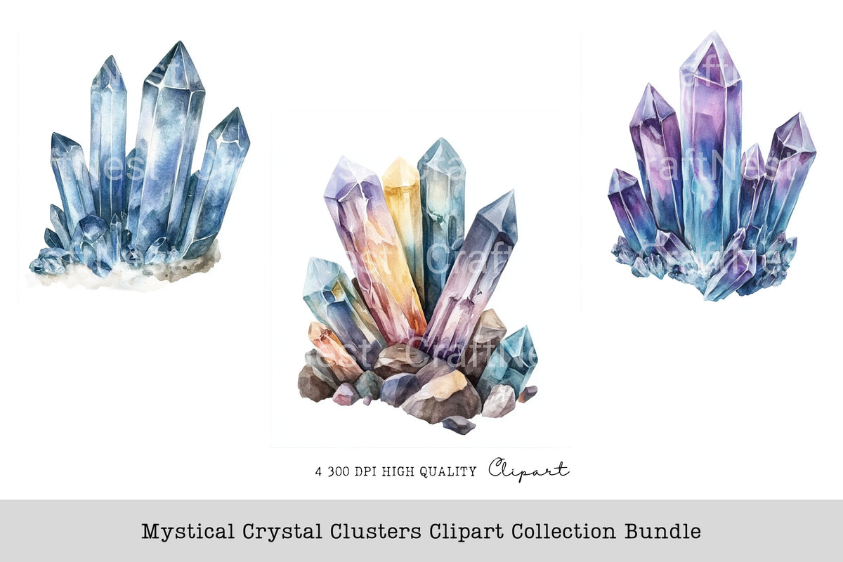 Mystical Crystal Clusters Clipart Bundle