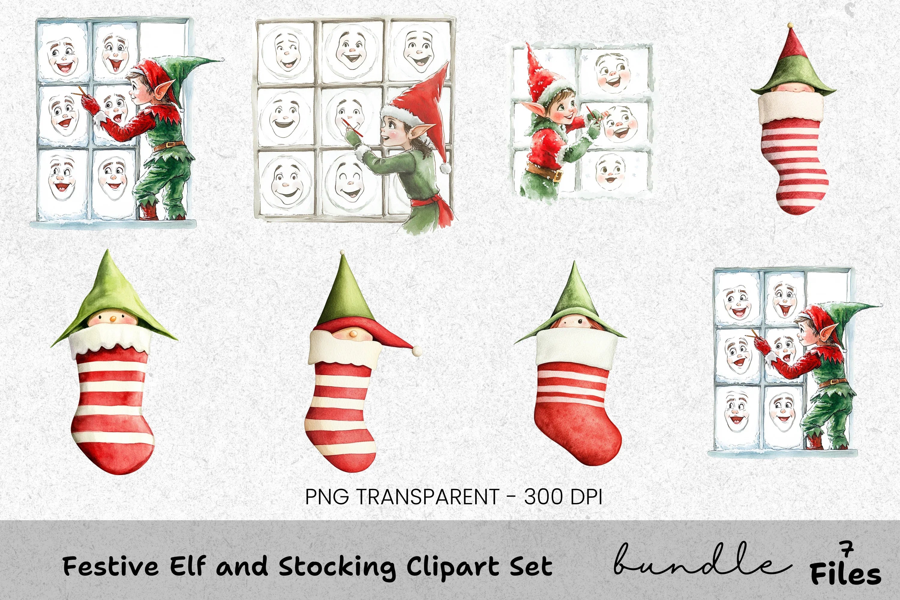 Festive Elf and Stocking Clipart Bundle