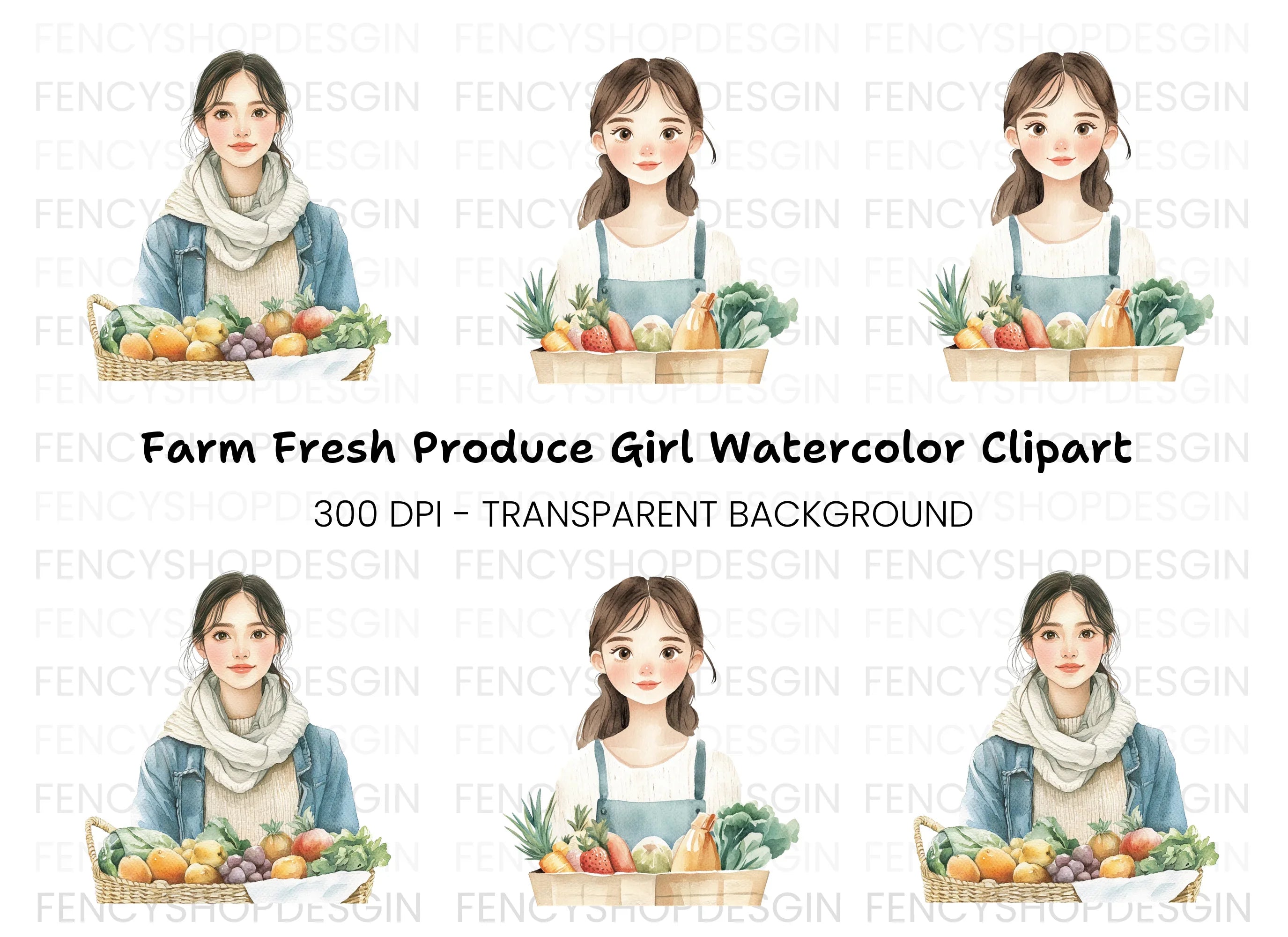 Women with Fresh Produce Clipart Bundle
