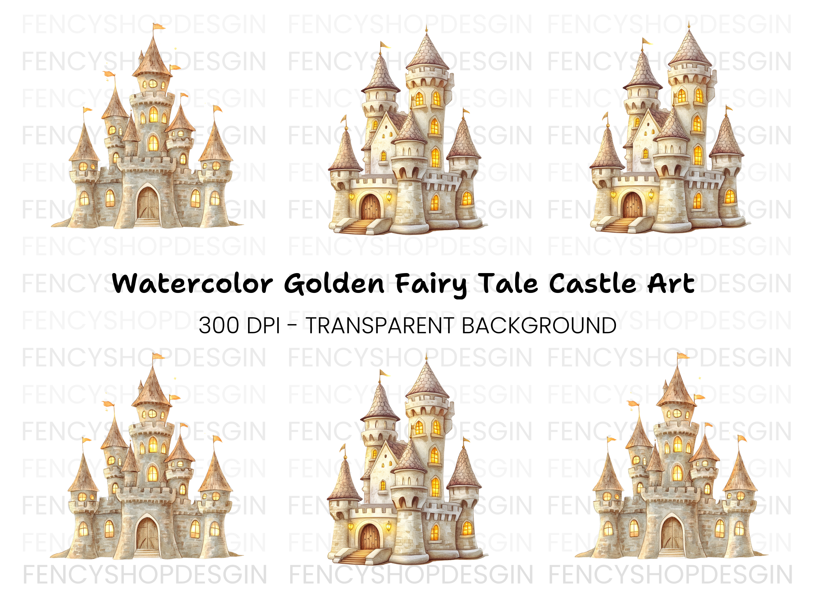 Whimsical Brown Castle Clipart Bundle