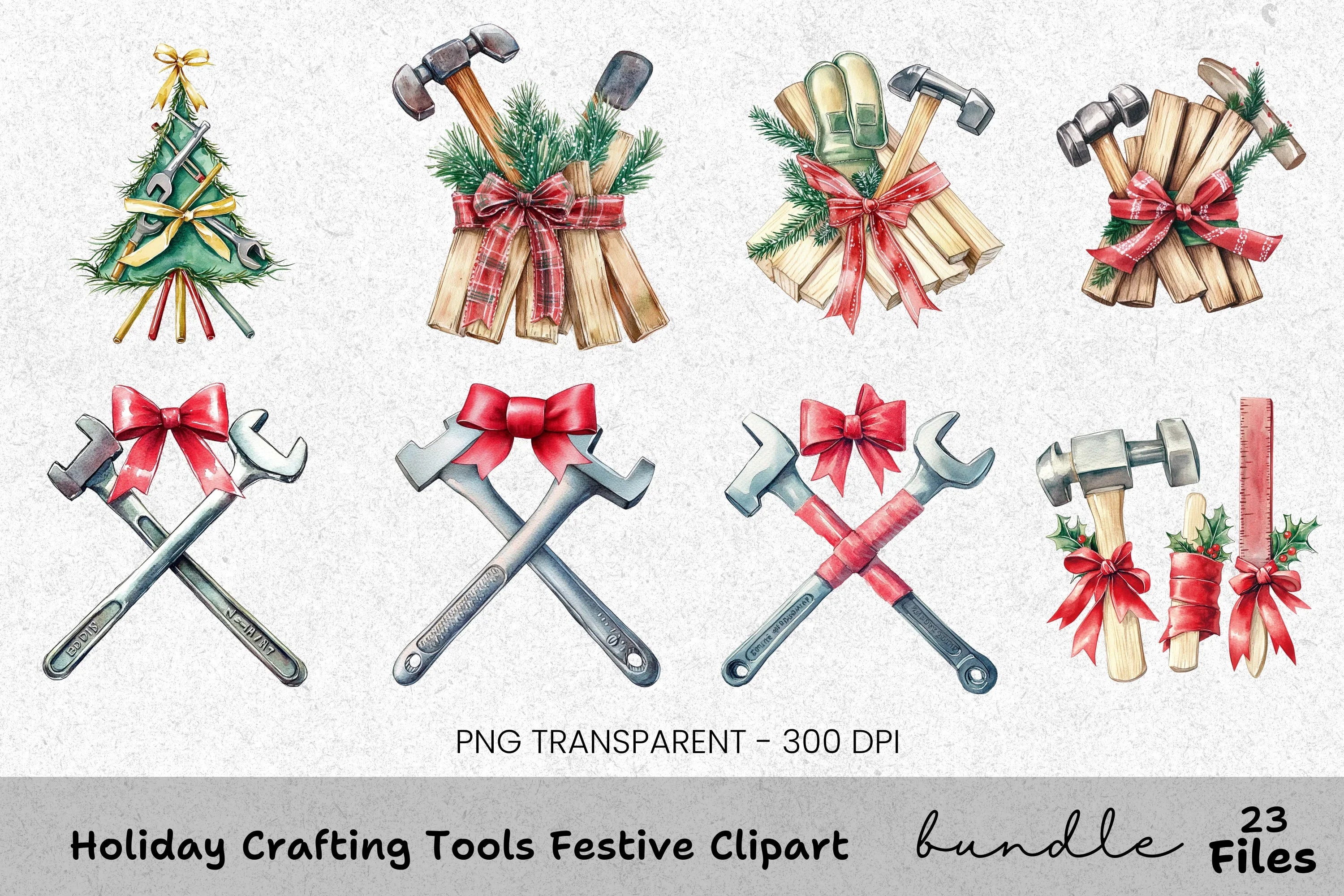 Christmas Carpenter Tools Clipart Bundle