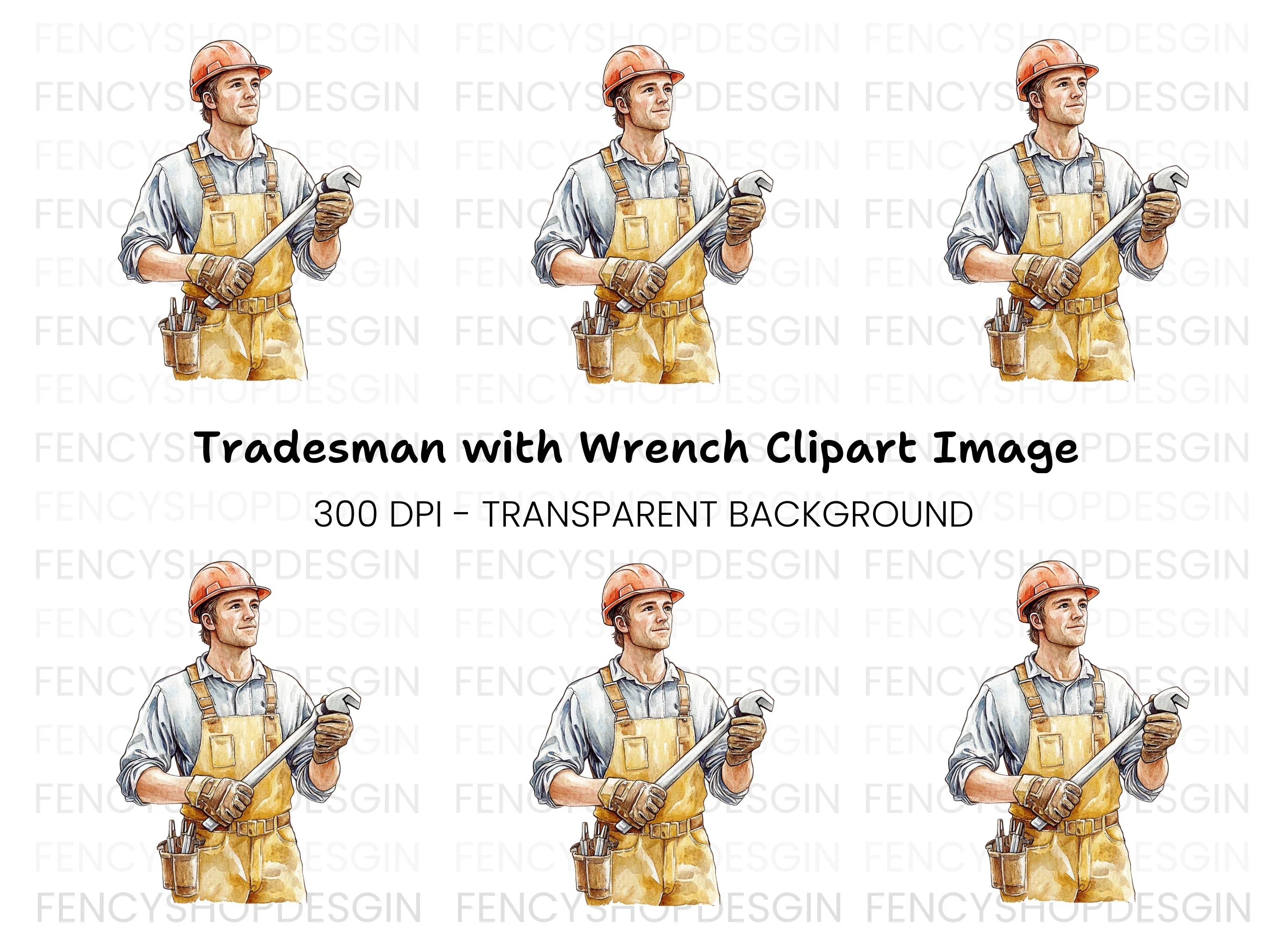 Skilled Worker with Wrench Clipart Bundle
