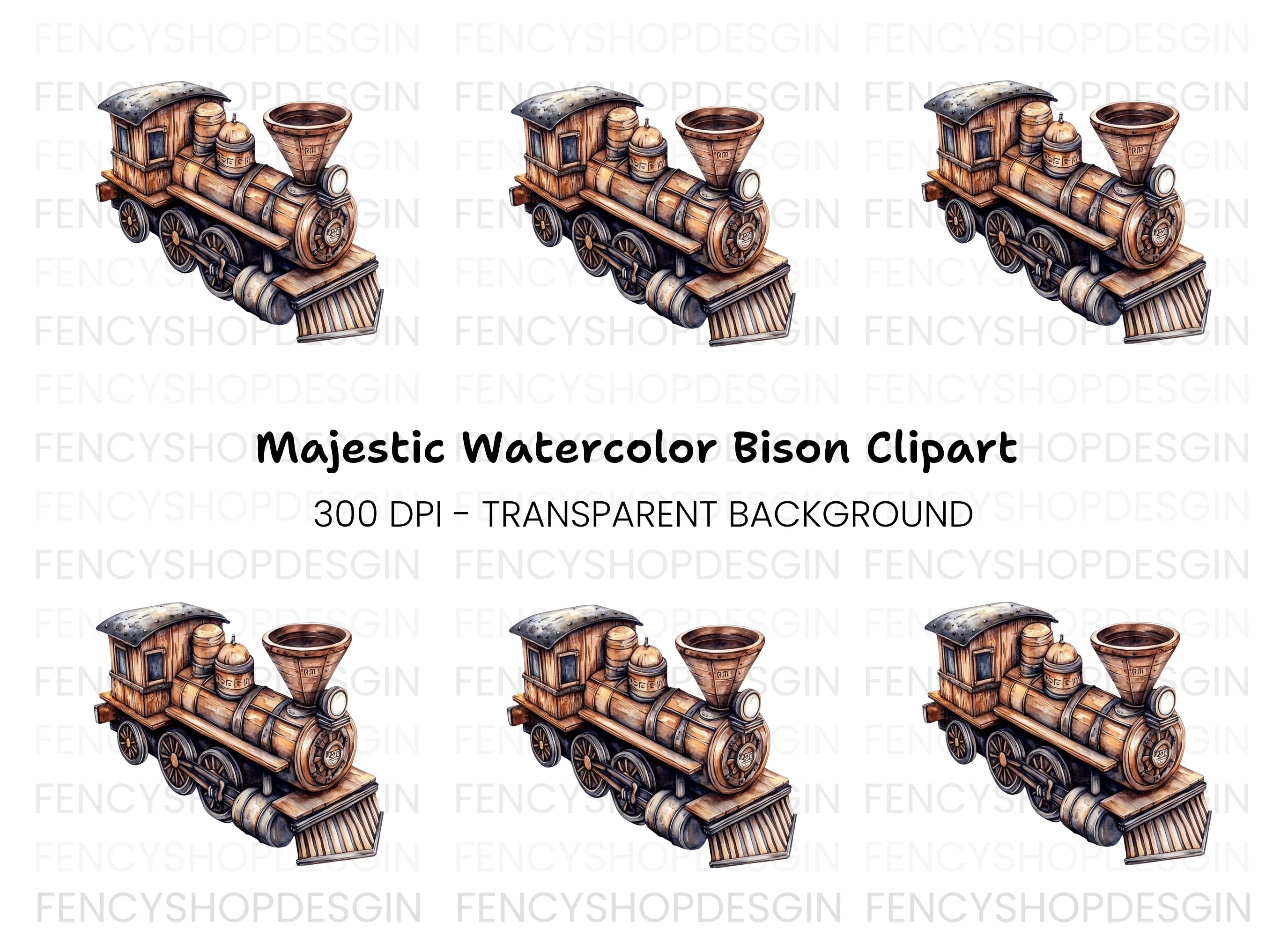 Steampunk Wooden Train Engine Clipart Bundle