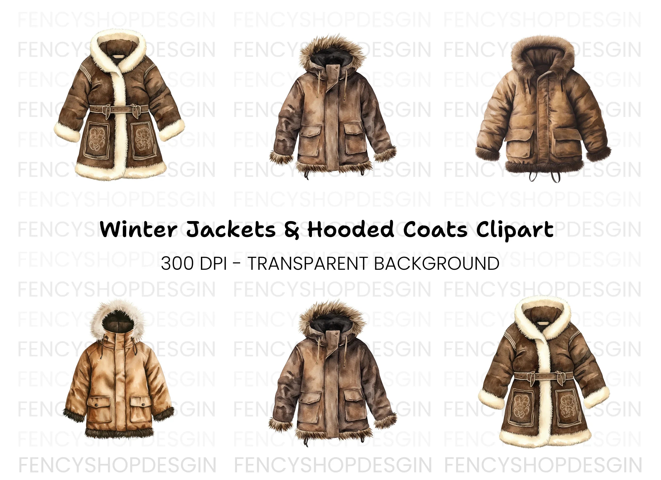 Rustic Winter Jackets Clipart Bundle