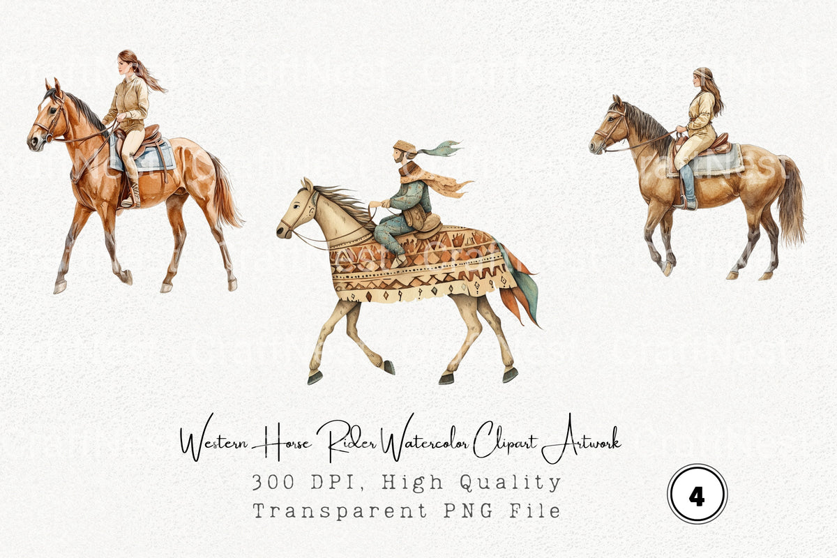 Western Horse Rider Artwork Clipart Bundle