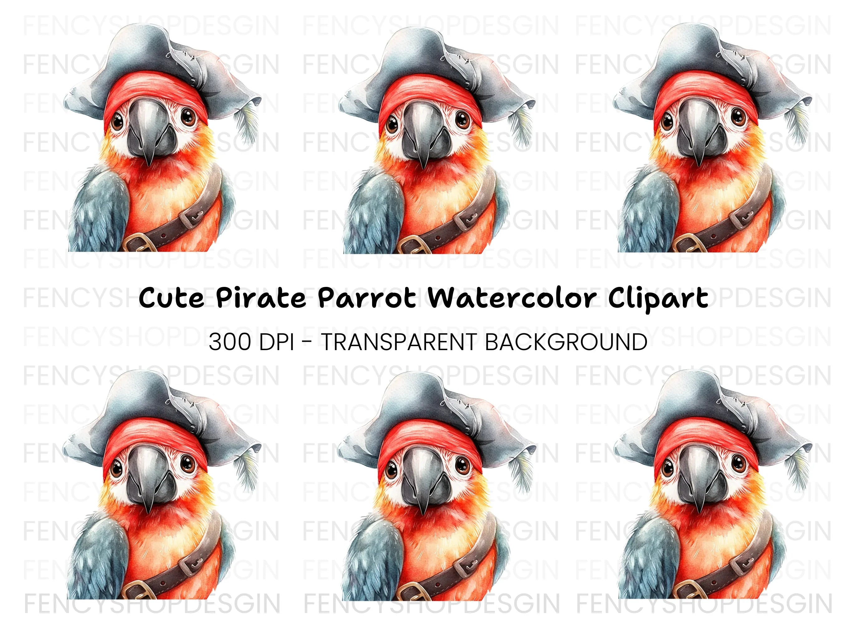 Cute Pirate Parrot Clipart Bundle