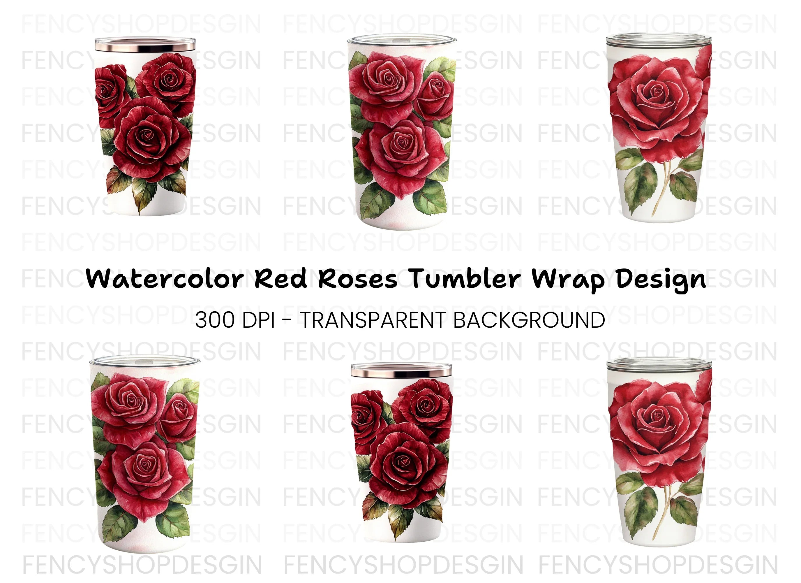 Multiple Red Roses Tumbler Clipart Bundle