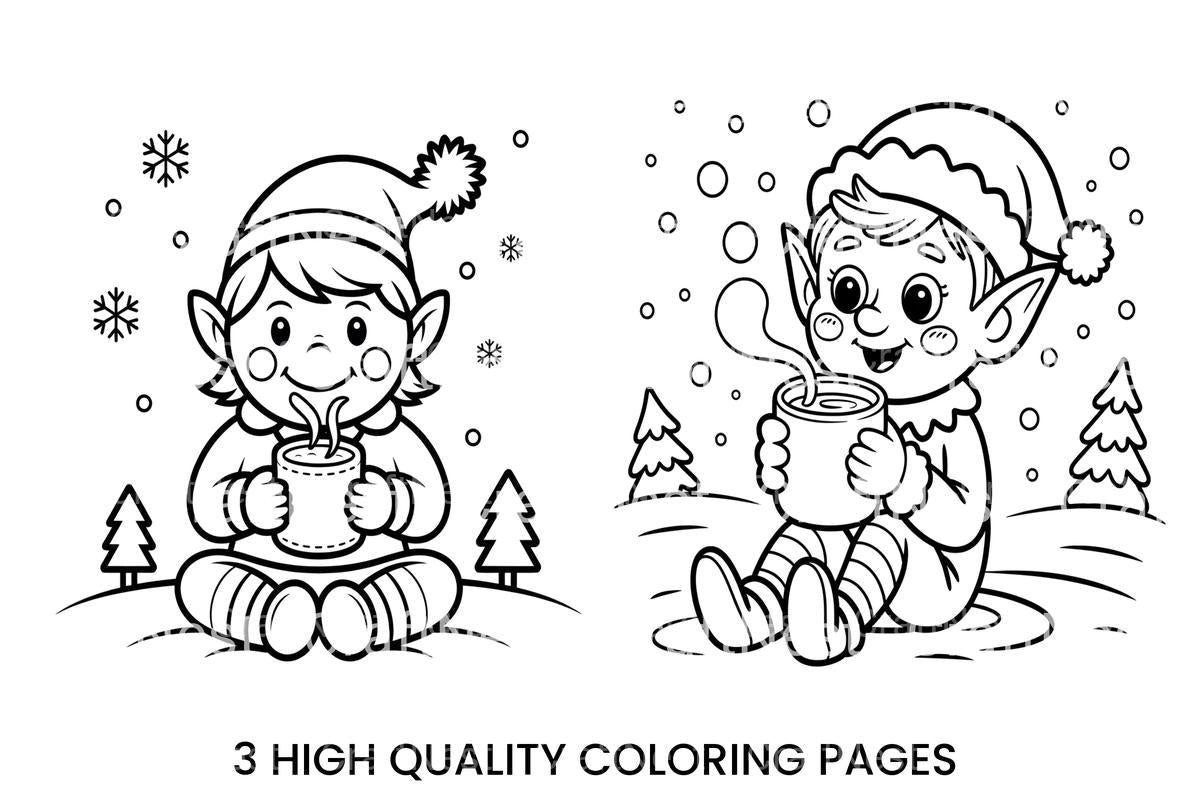 Cute Christmas Elf Hot Cocoa Coloring Books