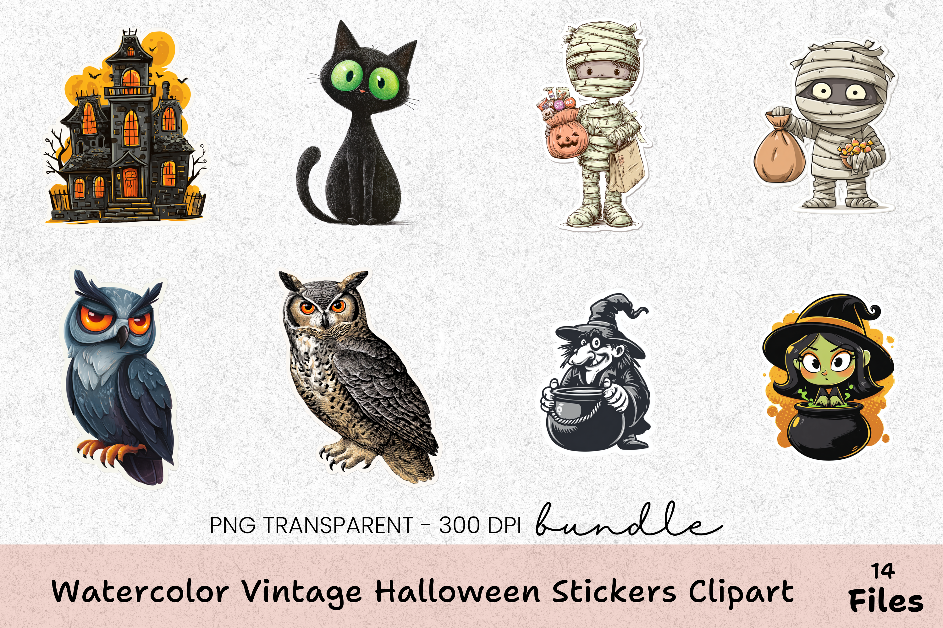 Vintage Halloween Stickers Clipart Bundle