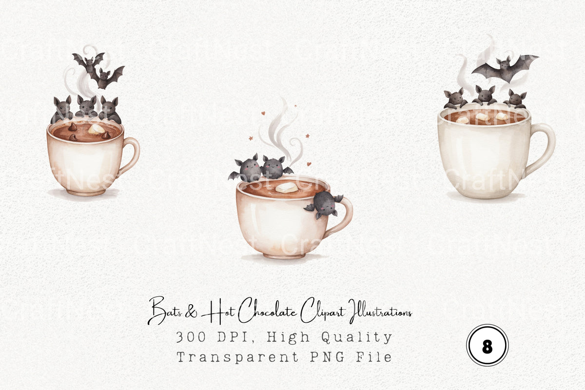 Bats Hot Chocolate Illustrations Clipart Bundle