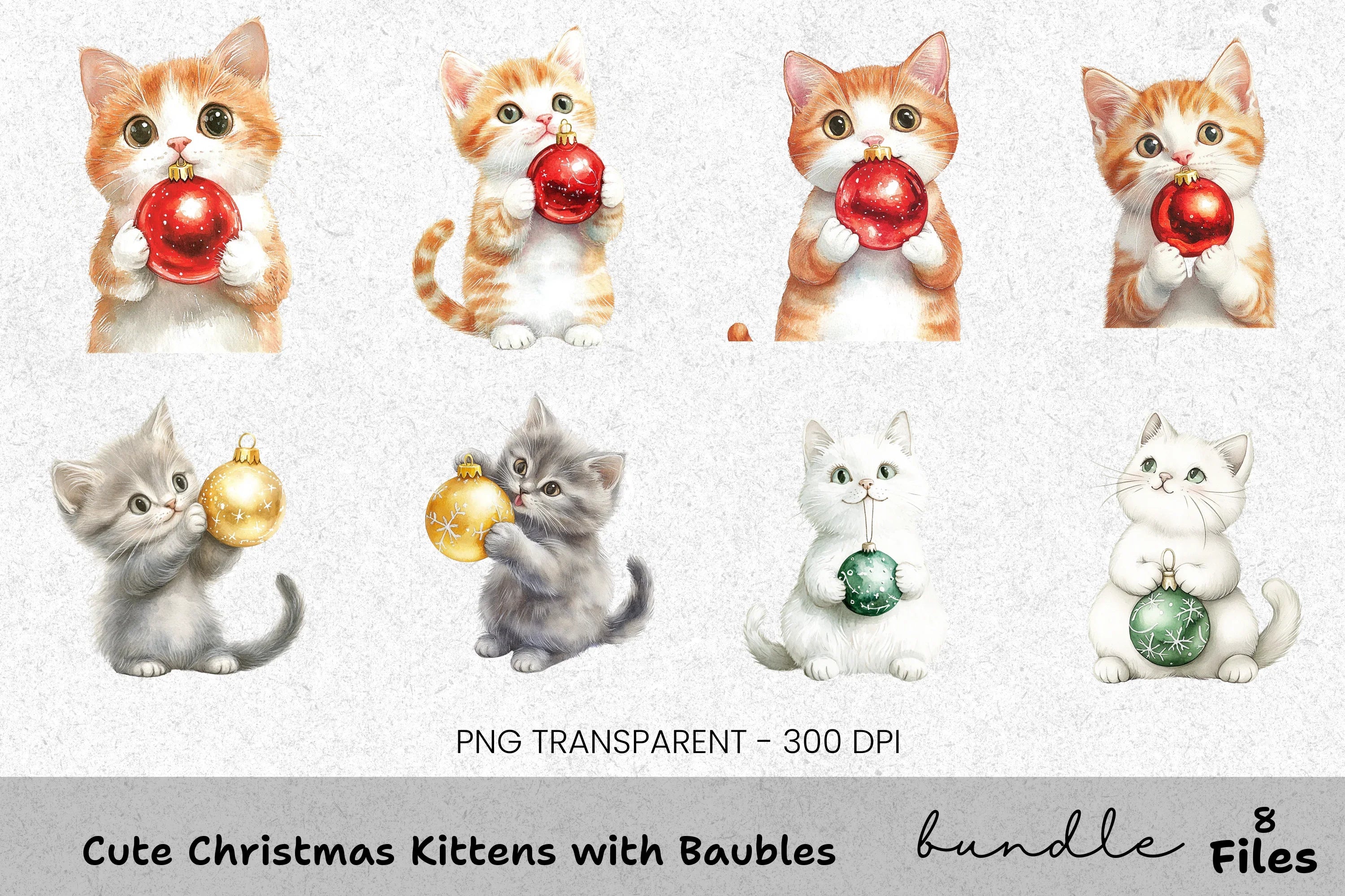 Cute Christmas Kittens with Baubles Clipart Bundle